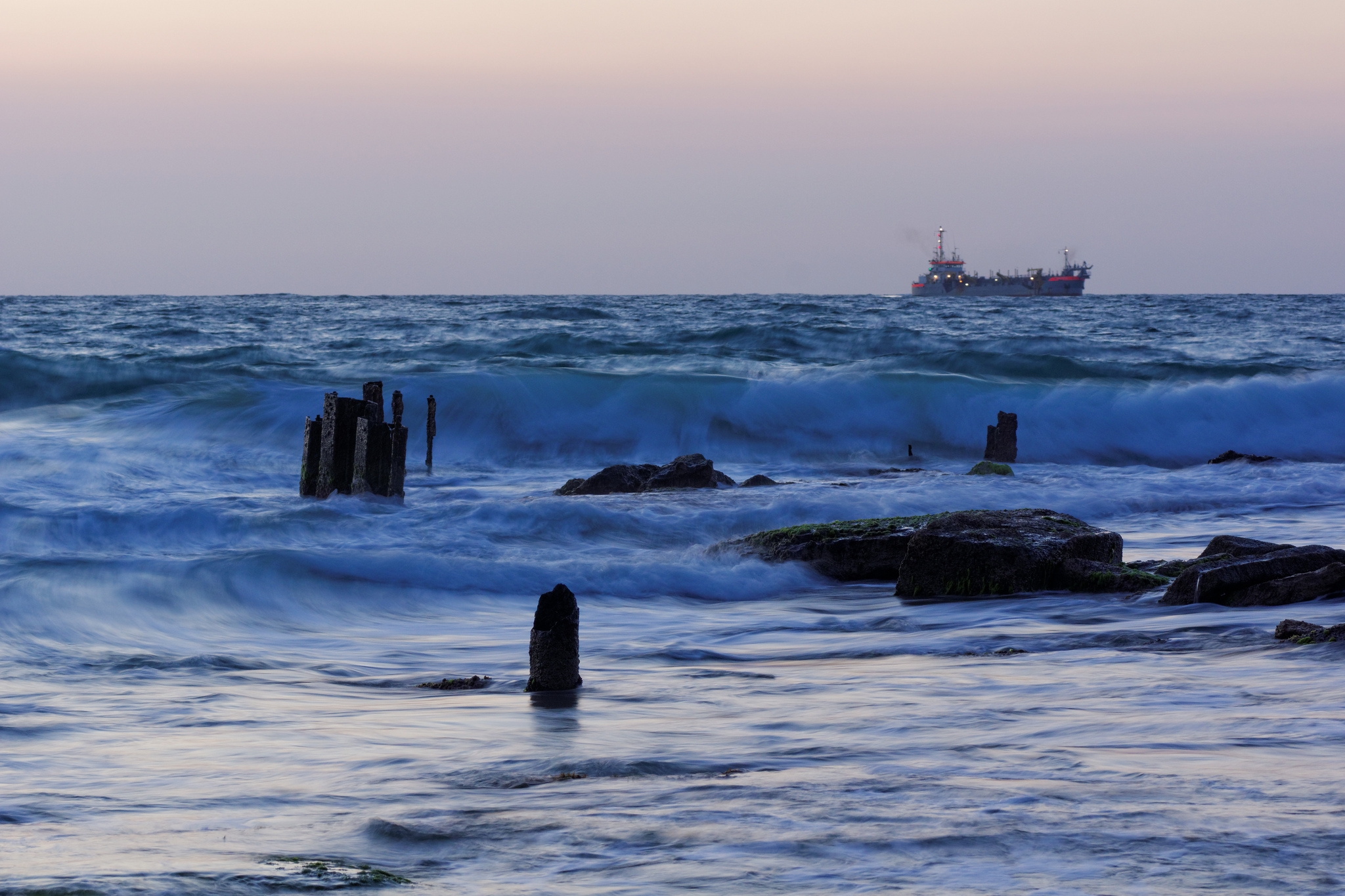 nature, stones, sea, waves, ship HD for desktop 1080p