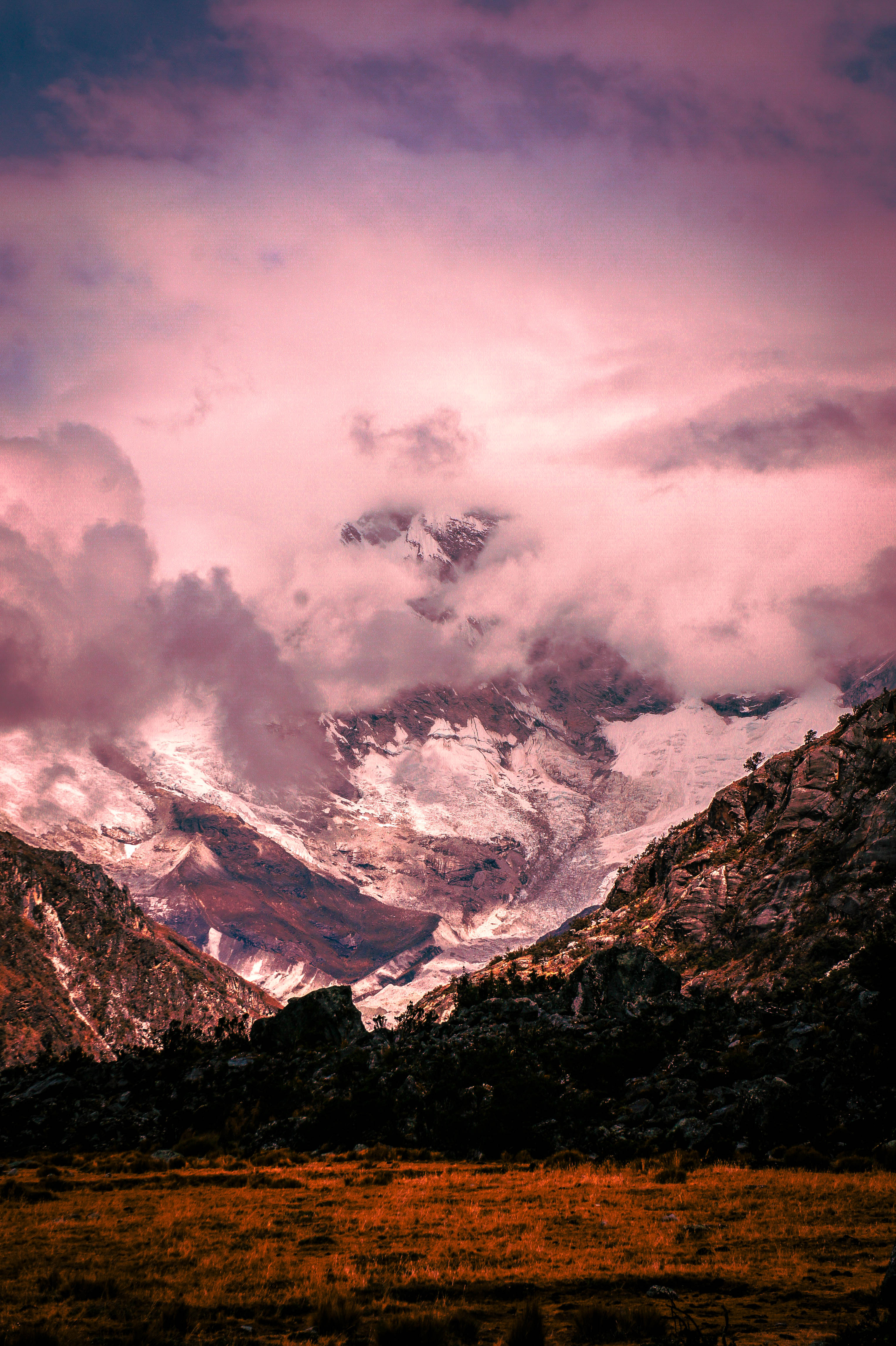 PCデスクトップに自然, 草, 山脈, 雲, 雪, 岩画像を無料でダウンロード