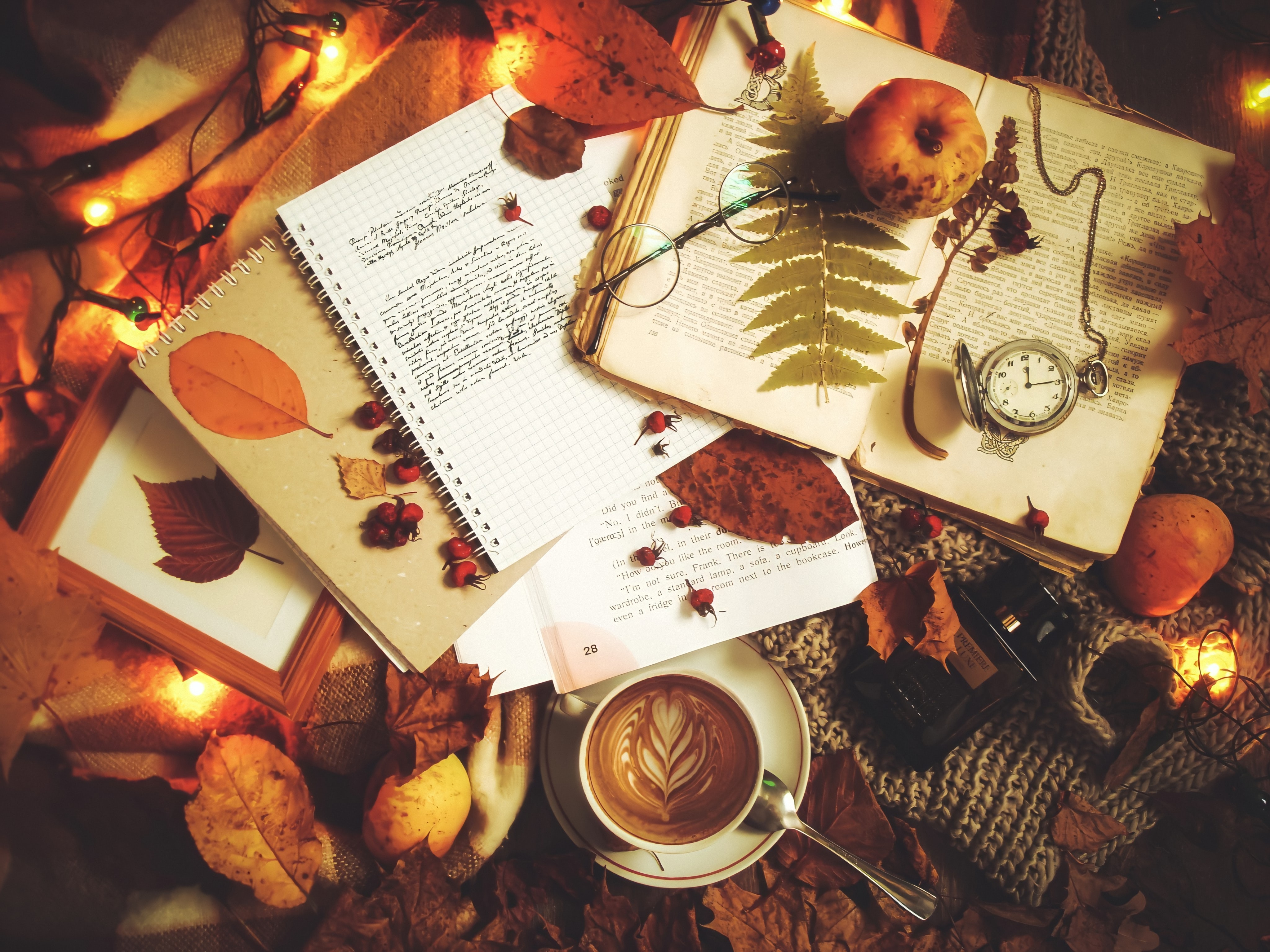 autumn, notebook, coffee, miscellanea, miscellaneous, inscription, text