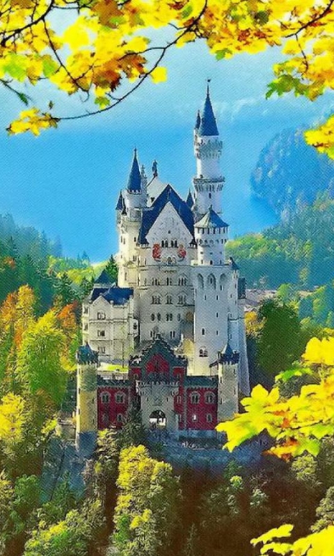 Скачати мобільні шпалери Замки, Замок, Весна, Листок, Німеччина, Замок Нойшванштайн, Створено Людиною безкоштовно.