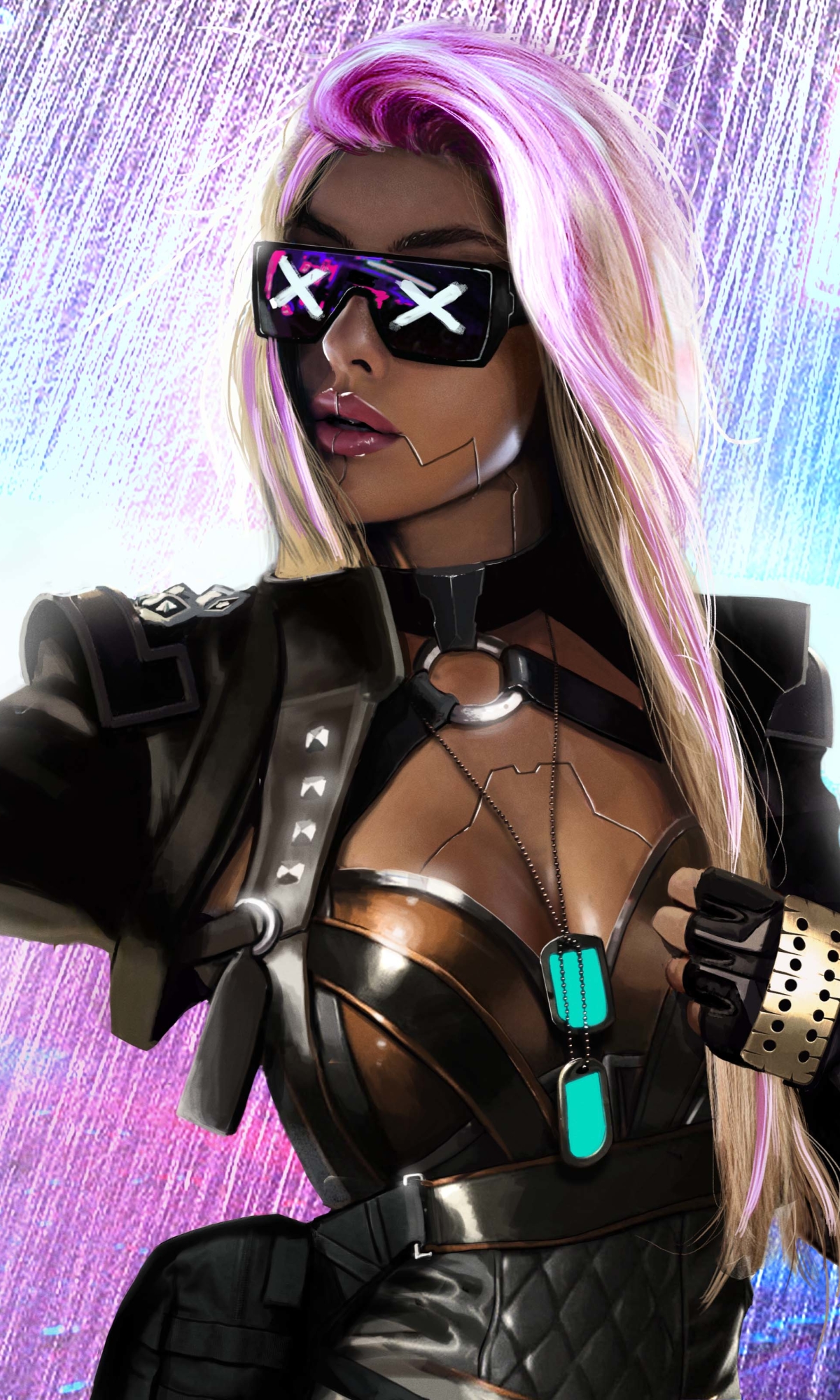 Download mobile wallpaper Rain, Cyberpunk, Sci Fi, Blonde, Cyborg, Sunglasses, Woman Warrior for free.