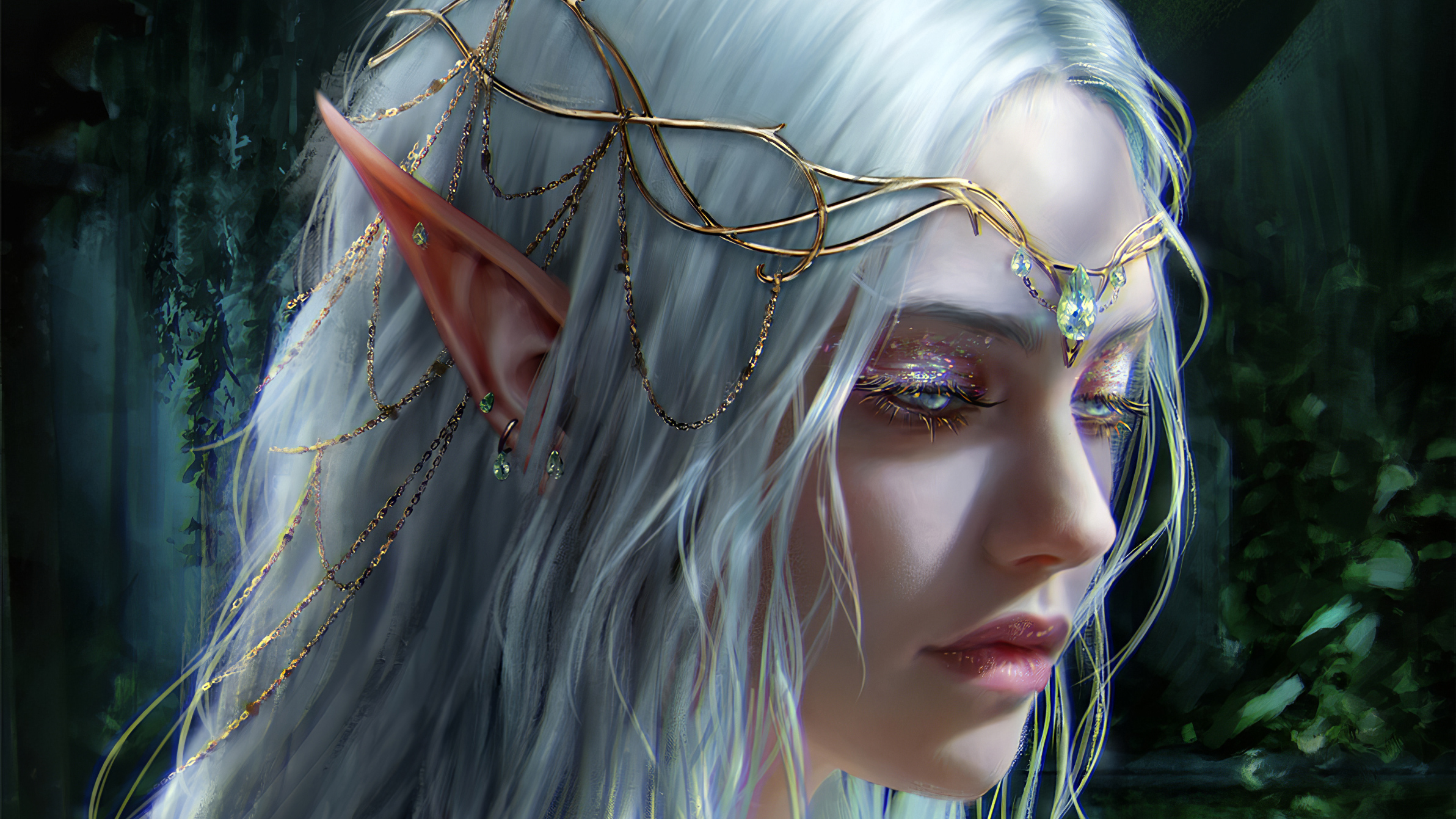 Download mobile wallpaper Fantasy, Face, Elf, Pointed Ears, White Hair for free.