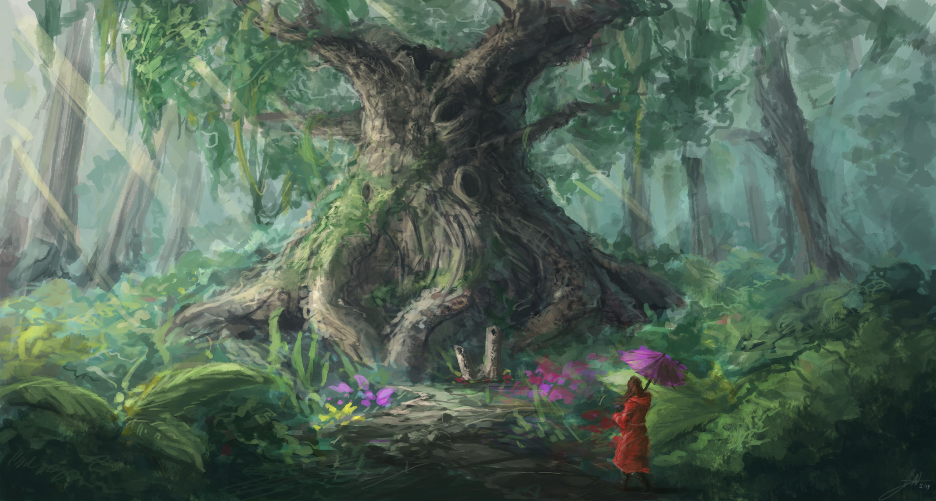 Laden Sie das Fantasie, Wald, Baum, Regenschirm-Bild kostenlos auf Ihren PC-Desktop herunter