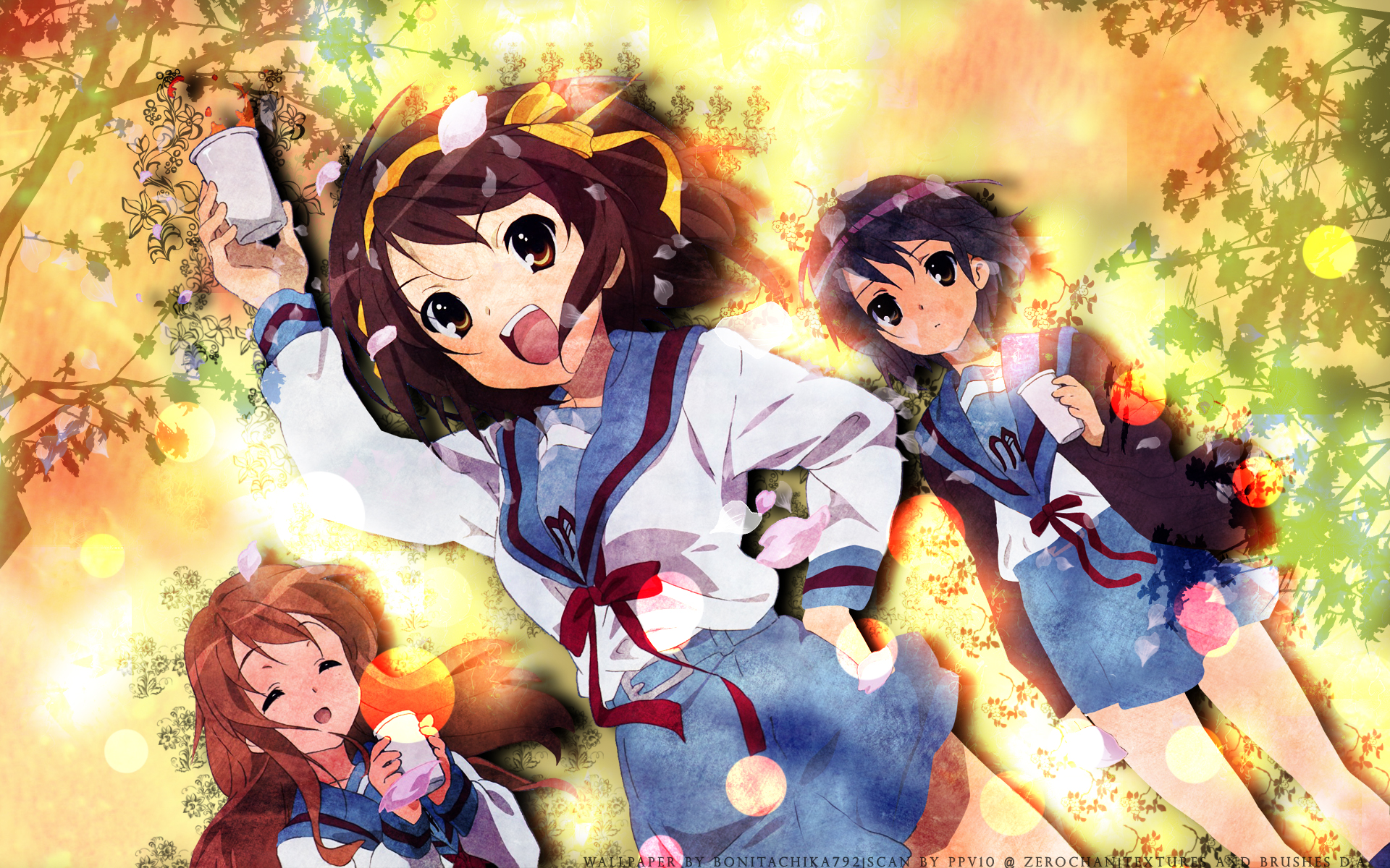 Download mobile wallpaper Anime, Skirt, School Uniform, Brown Eyes, Brown Hair, Short Hair, Haruhi Suzumiya, The Melancholy Of Haruhi Suzumiya, Yuki Nagato, Mikuru Asahina for free.
