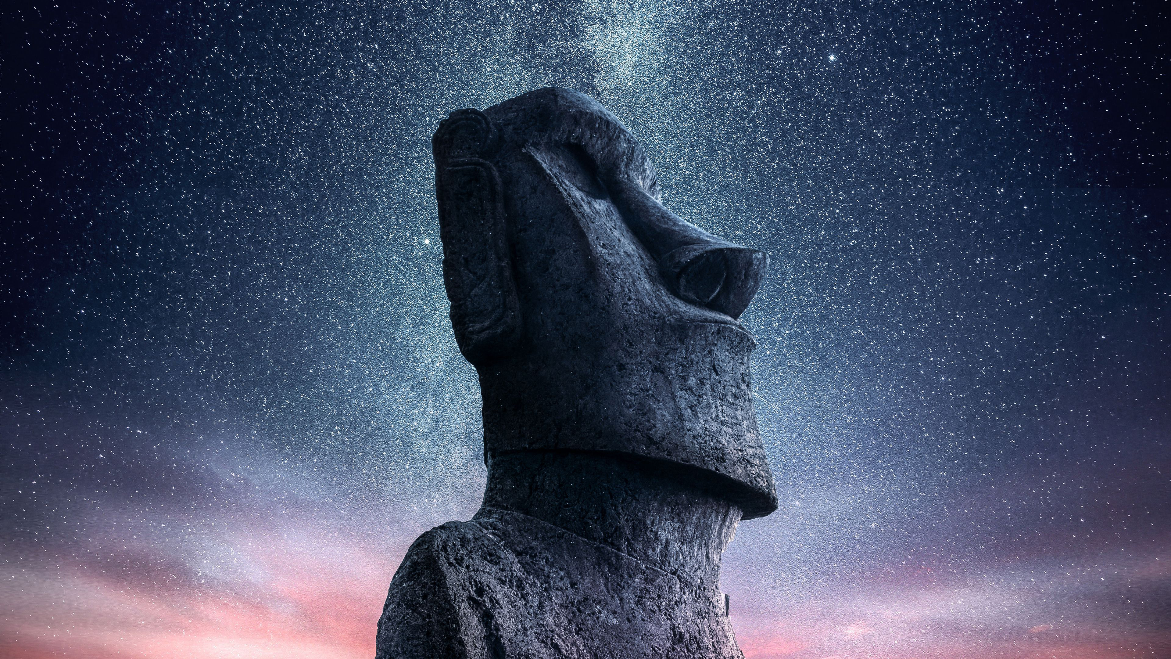 moai, man made, easter island, moai statues, stars