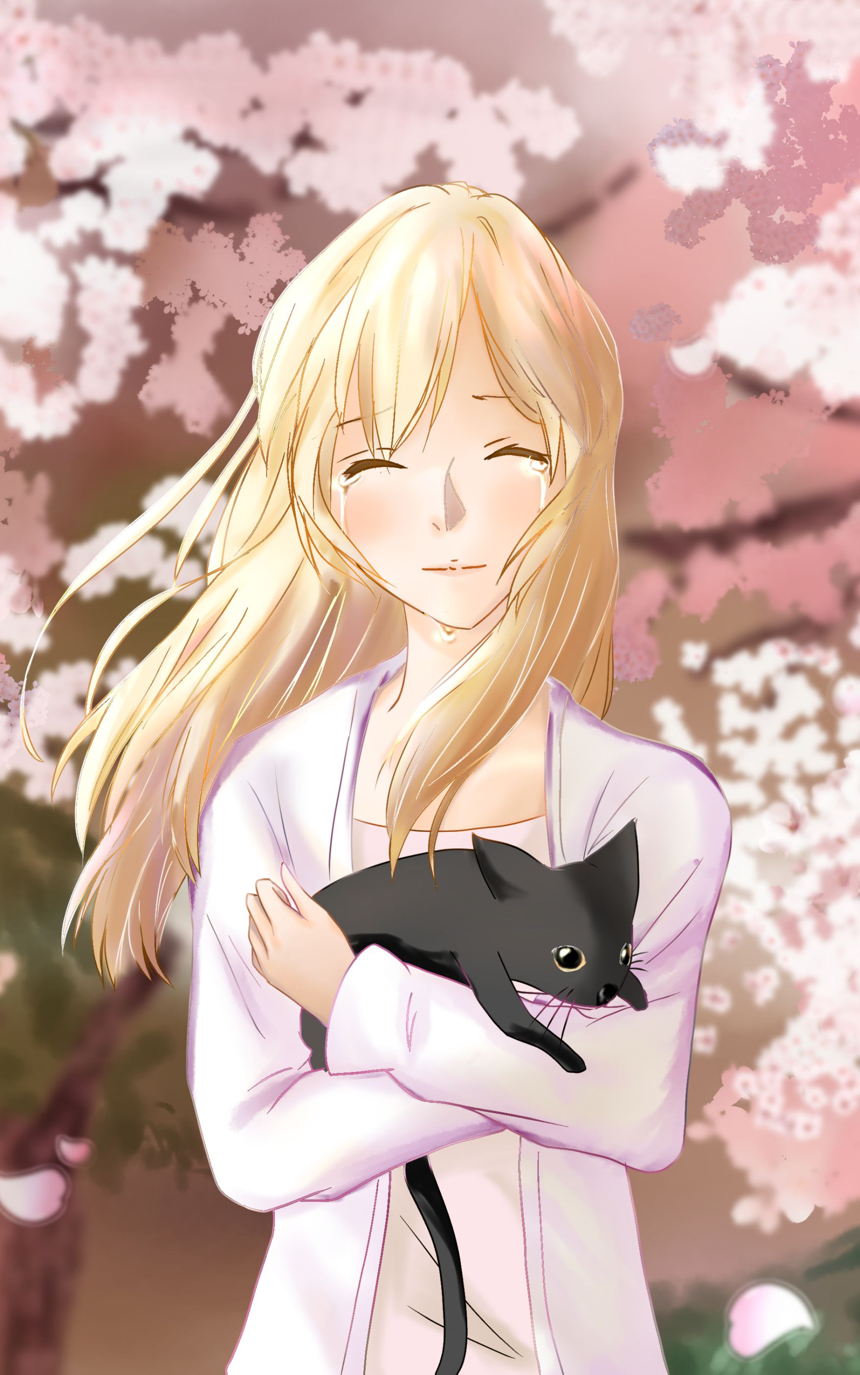 Download mobile wallpaper Anime, Cat, Blonde, Tears, Kaori Miyazono, Your Lie In April for free.