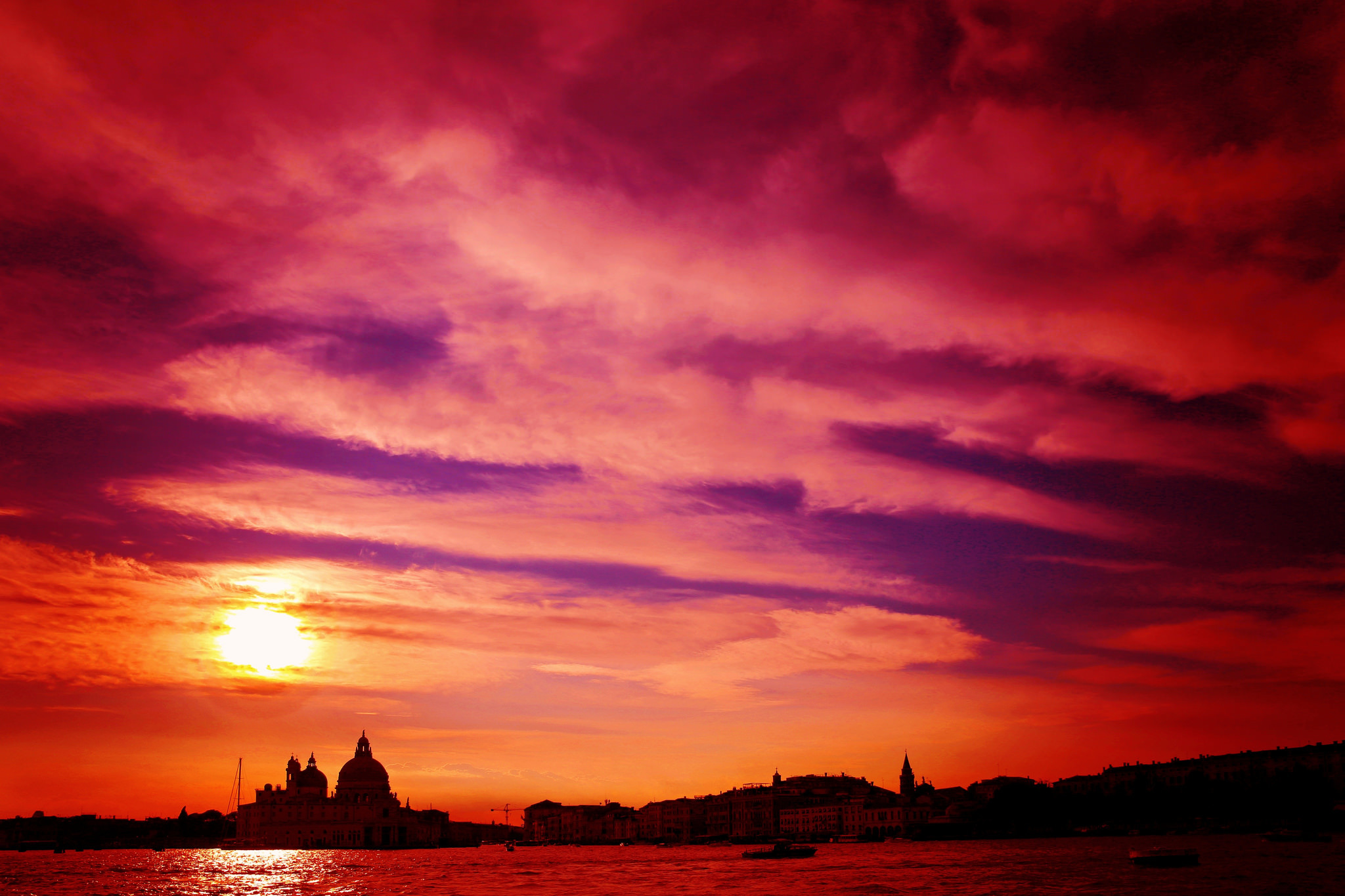 Download mobile wallpaper Cities, Sunset, Sky, Italy, Venice, City, Man Made for free.
