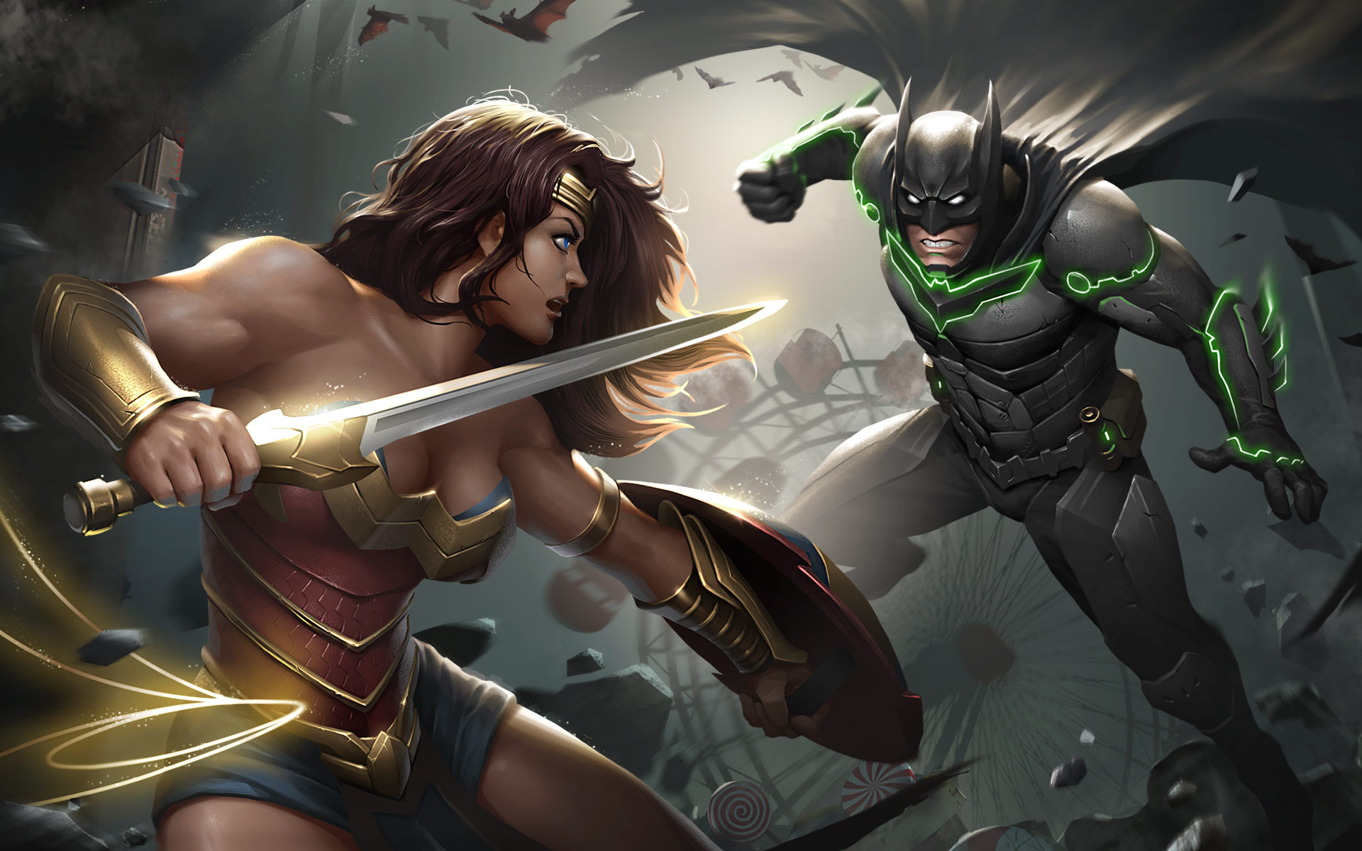 Laden Sie das Batman, Computerspiele, Wonderwoman, Injustice 2, Injustice-Bild kostenlos auf Ihren PC-Desktop herunter