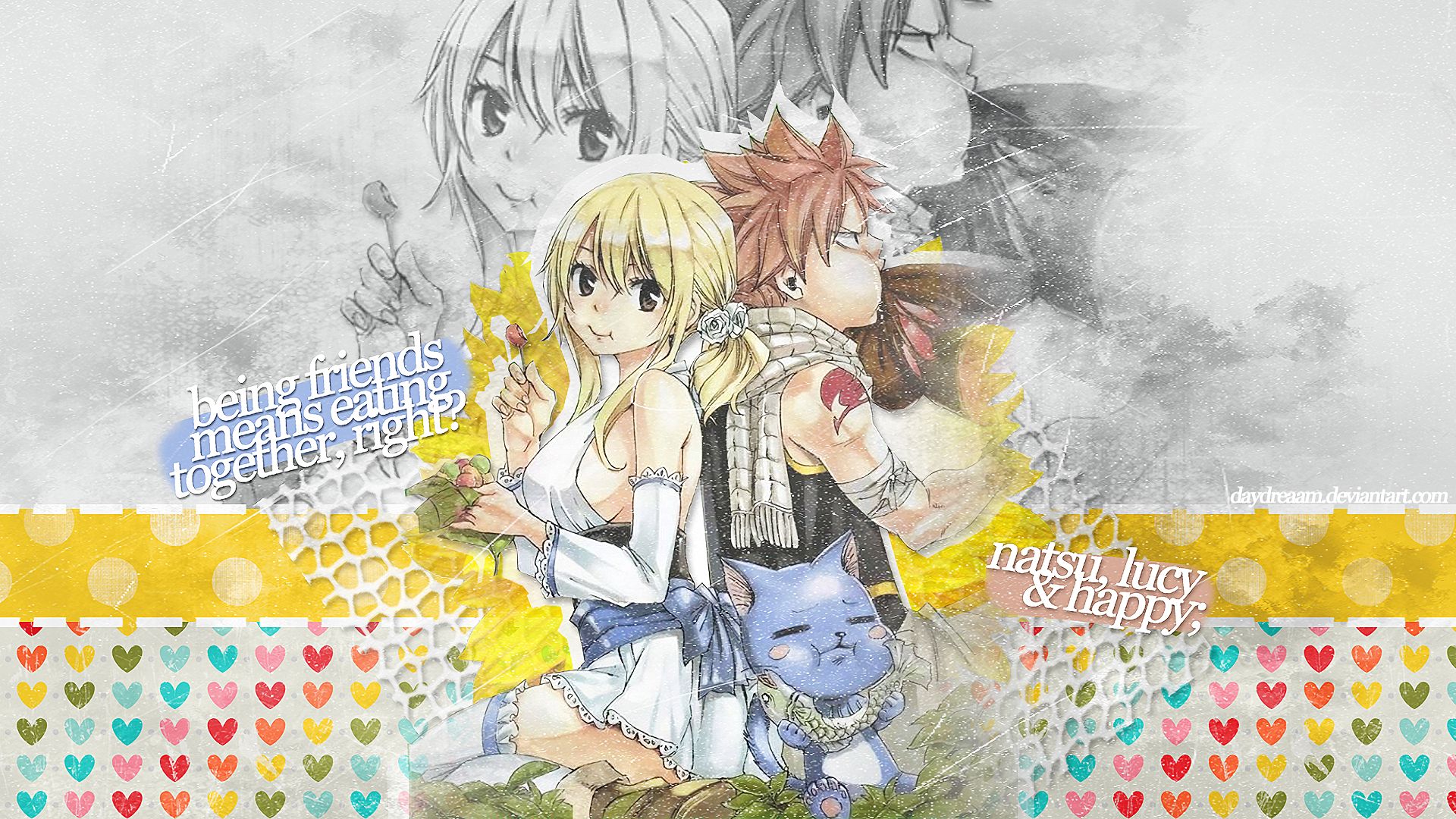 Free download wallpaper Anime, Fairy Tail, Lucy Heartfilia, Natsu Dragneel, Happy (Fairy Tail) on your PC desktop