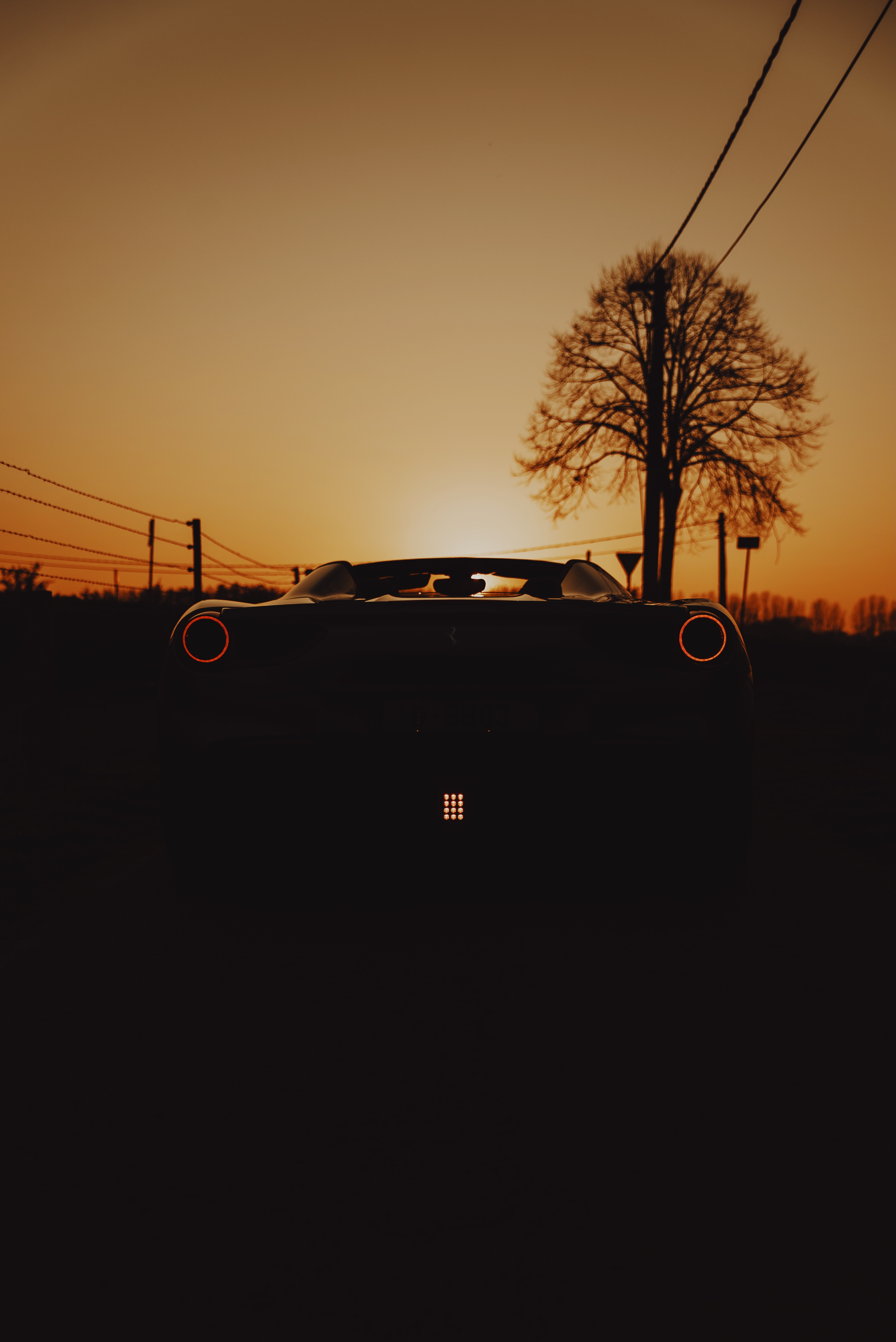 Download mobile wallpaper Ferrari, Back View, Rear View, Car, Cars, Dark for free.