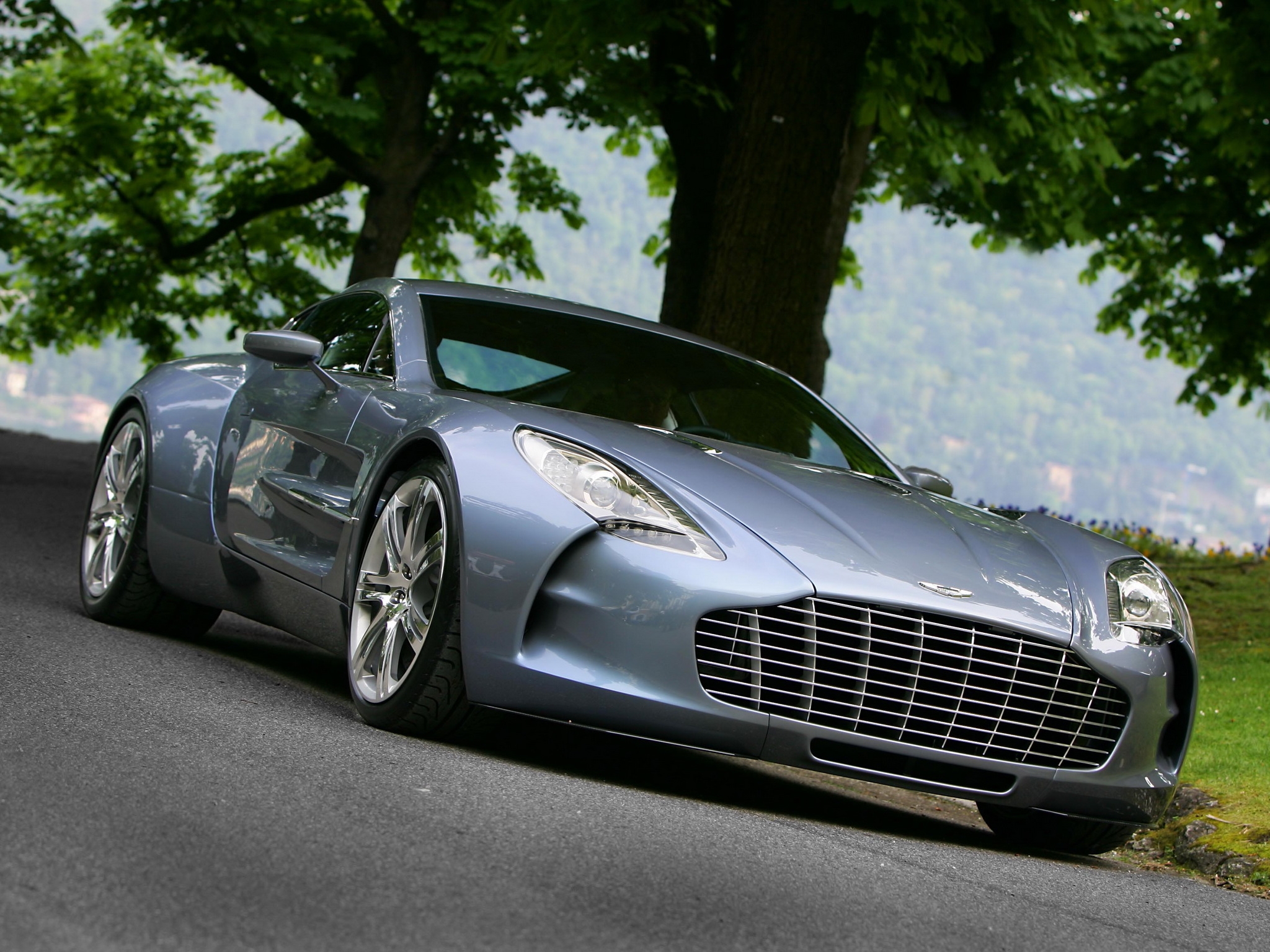 PC Wallpapers nature, aston martin, cars, blue, front view, 2009, one 77