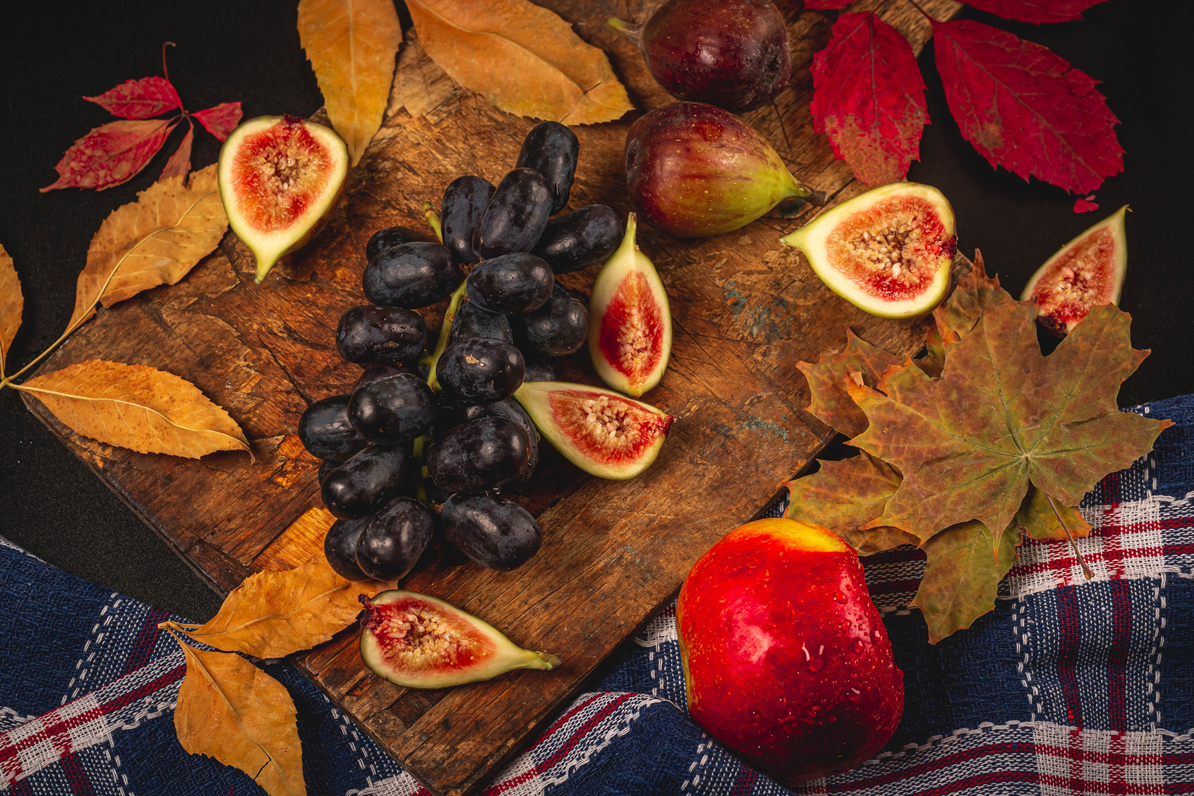 Free download wallpaper Fruits, Food, Apple, Grapes, Still Life, Fruit, Fig on your PC desktop