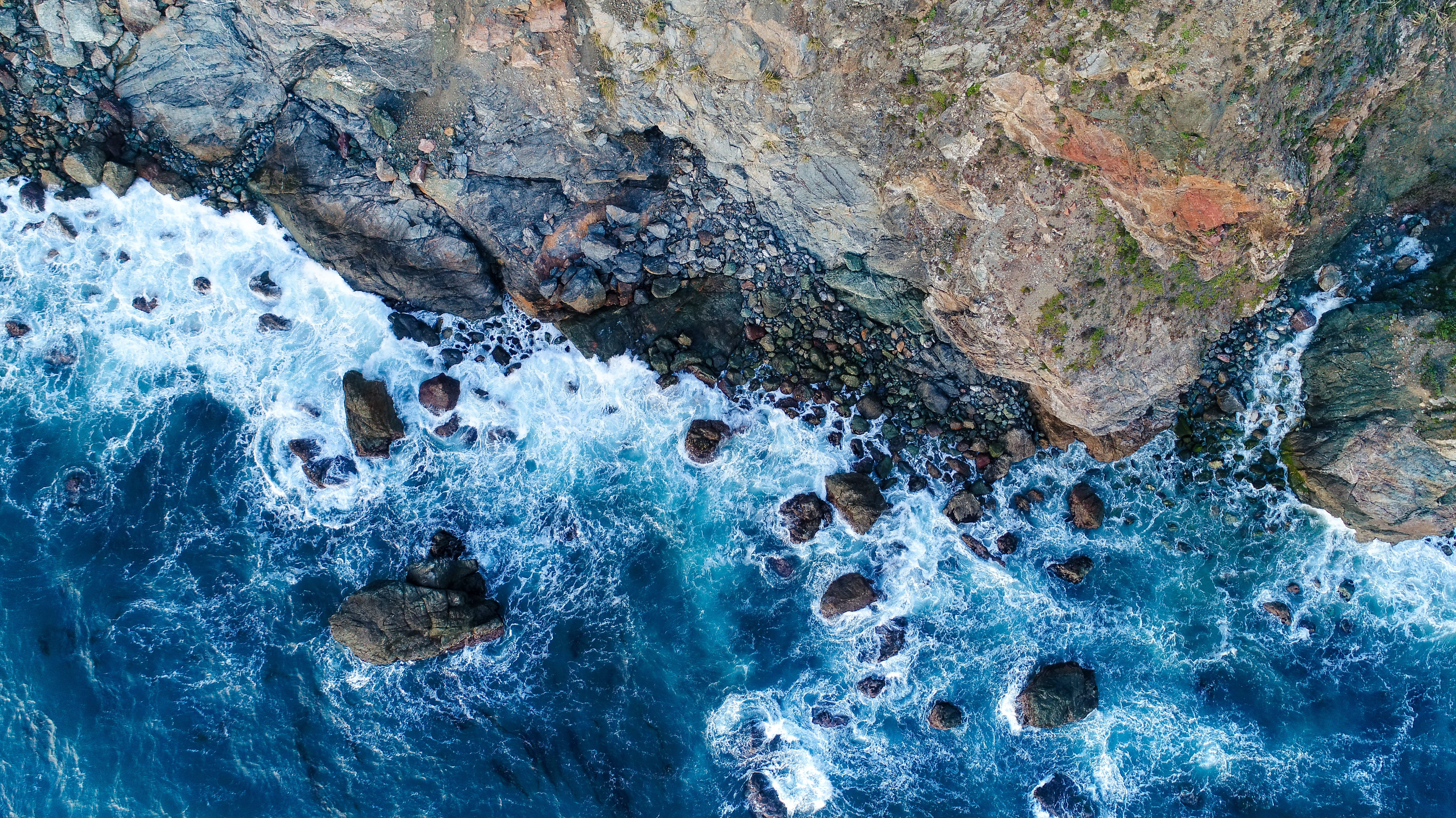 nature, view from above, water, sea, rocks, shore, bank HD wallpaper