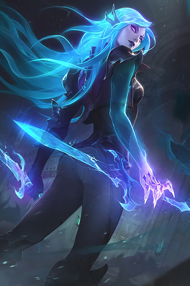 Download mobile wallpaper League Of Legends, Sword, Blue Hair, Video Game, Long Hair, Woman Warrior, Katarina (League Of Legends) for free.