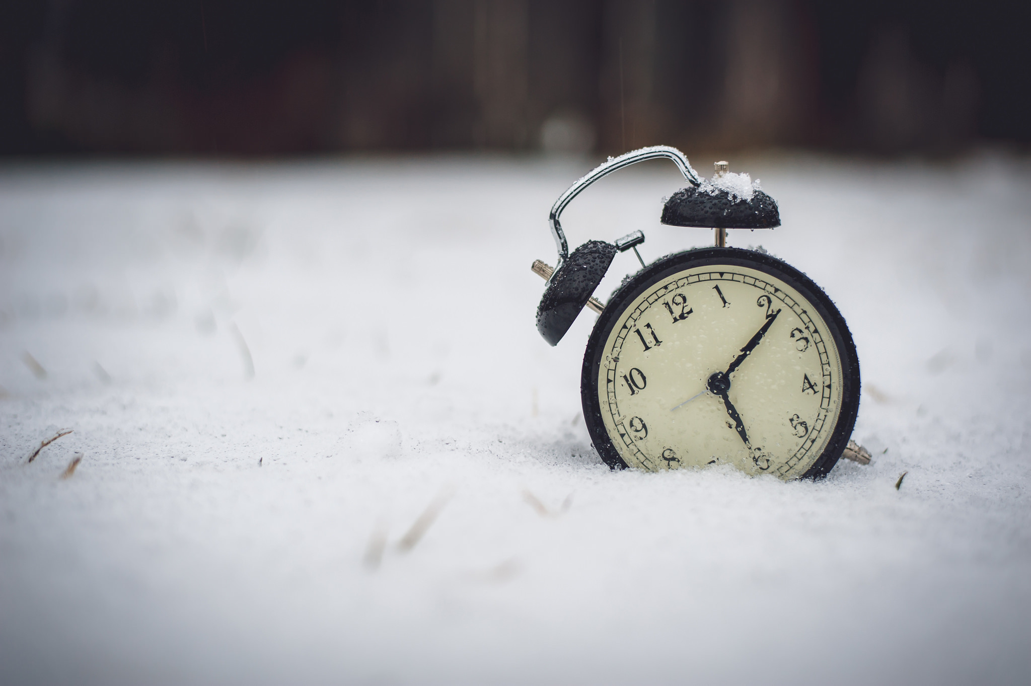 Download mobile wallpaper Winter, Snow, Clock, Man Made, Depth Of Field for free.