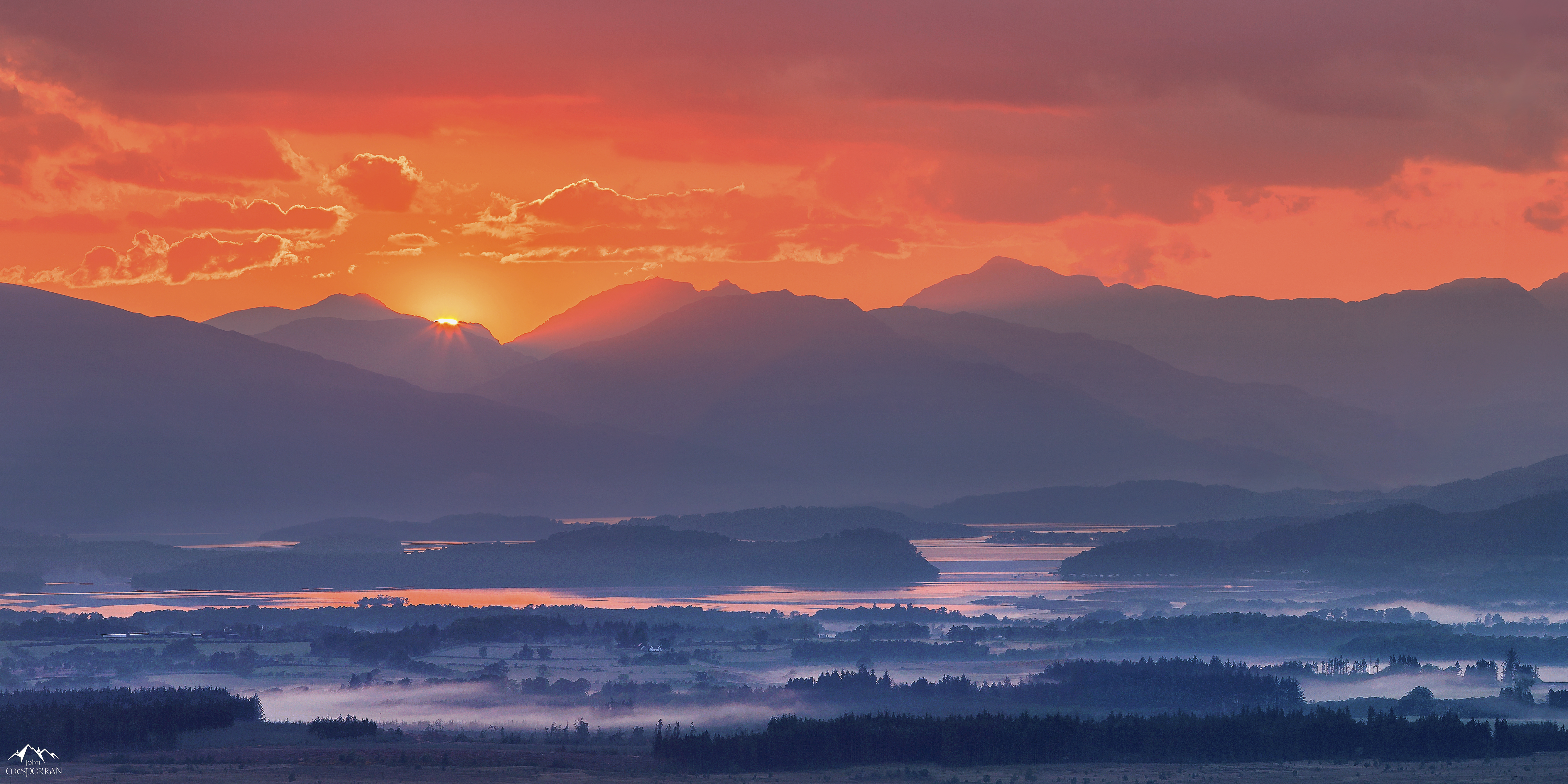 scotland, nature, sunset, mountains, fog, loch lomond cellphone
