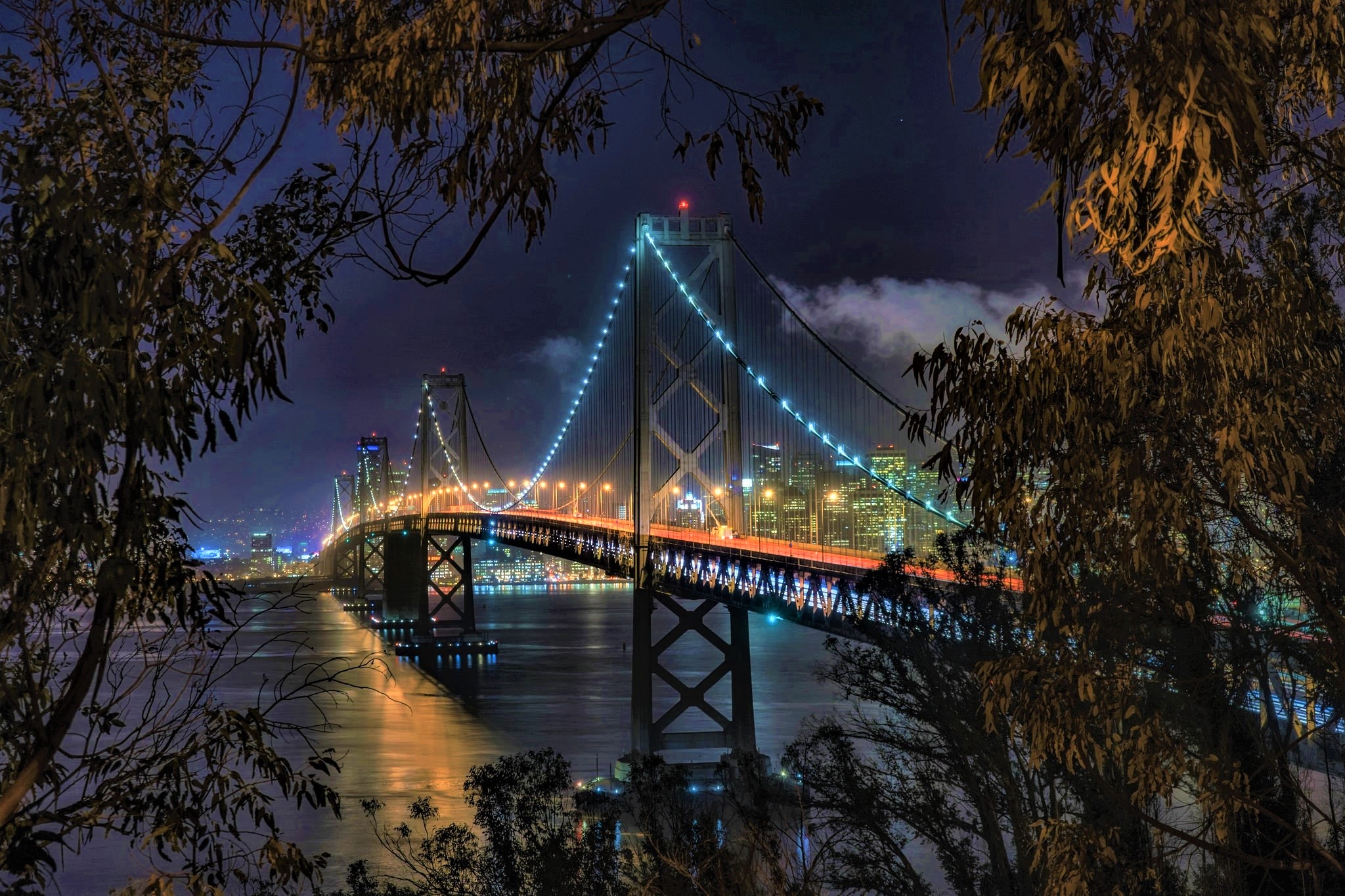 Baixe gratuitamente a imagem Noite, Ponte, Leve, Feito Pelo Homem, Ponte São Francisco Oakland Bay na área de trabalho do seu PC