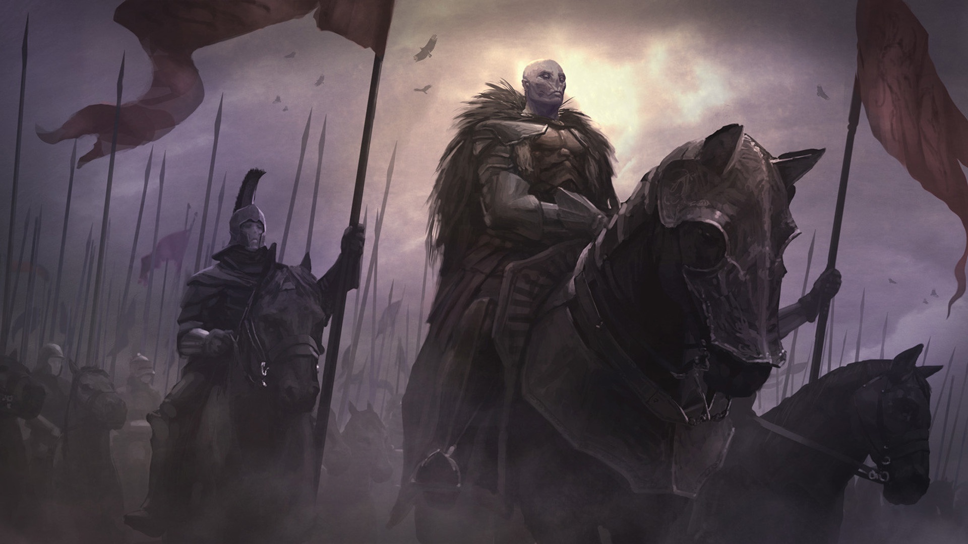 Download mobile wallpaper Fantasy, Warrior, Horse, Banner for free.