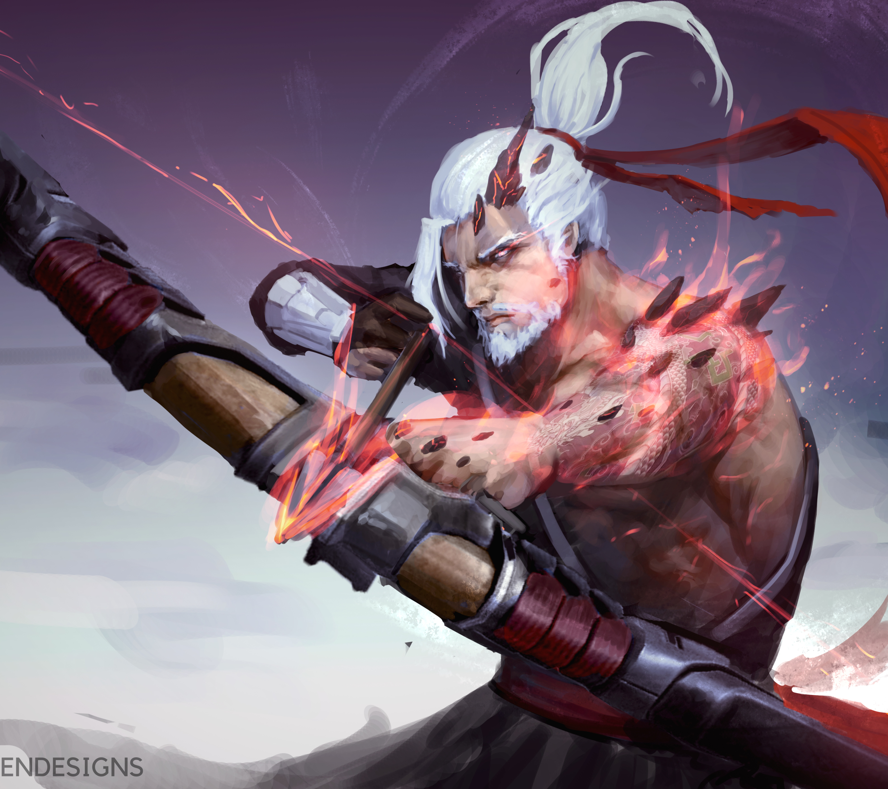 Free download wallpaper Bow, Warrior, Overwatch, Video Game, White Hair, Hanzo (Overwatch) on your PC desktop