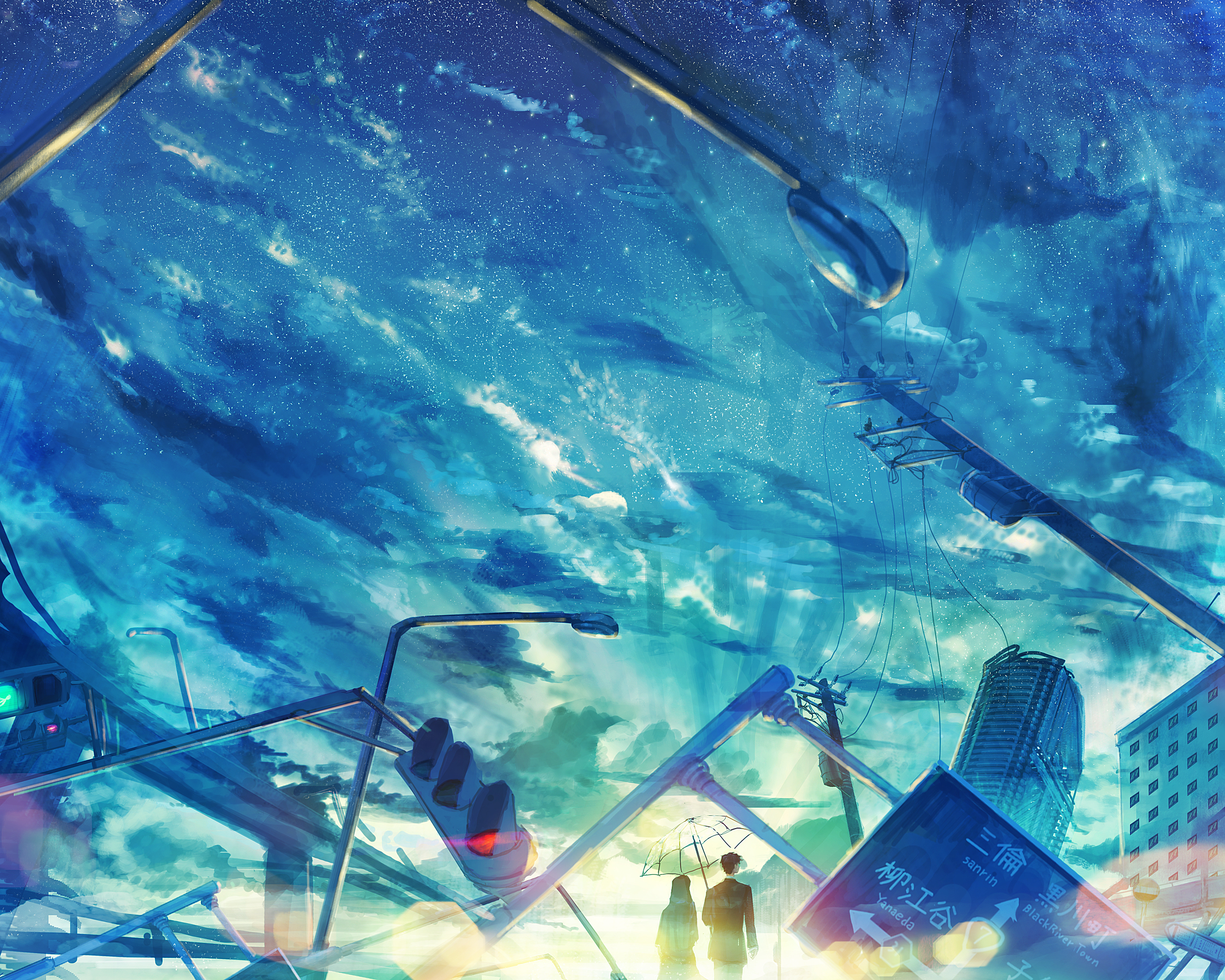 Download mobile wallpaper Anime, Starry Sky, Sunrise, Original, Post Apocalyptic for free.