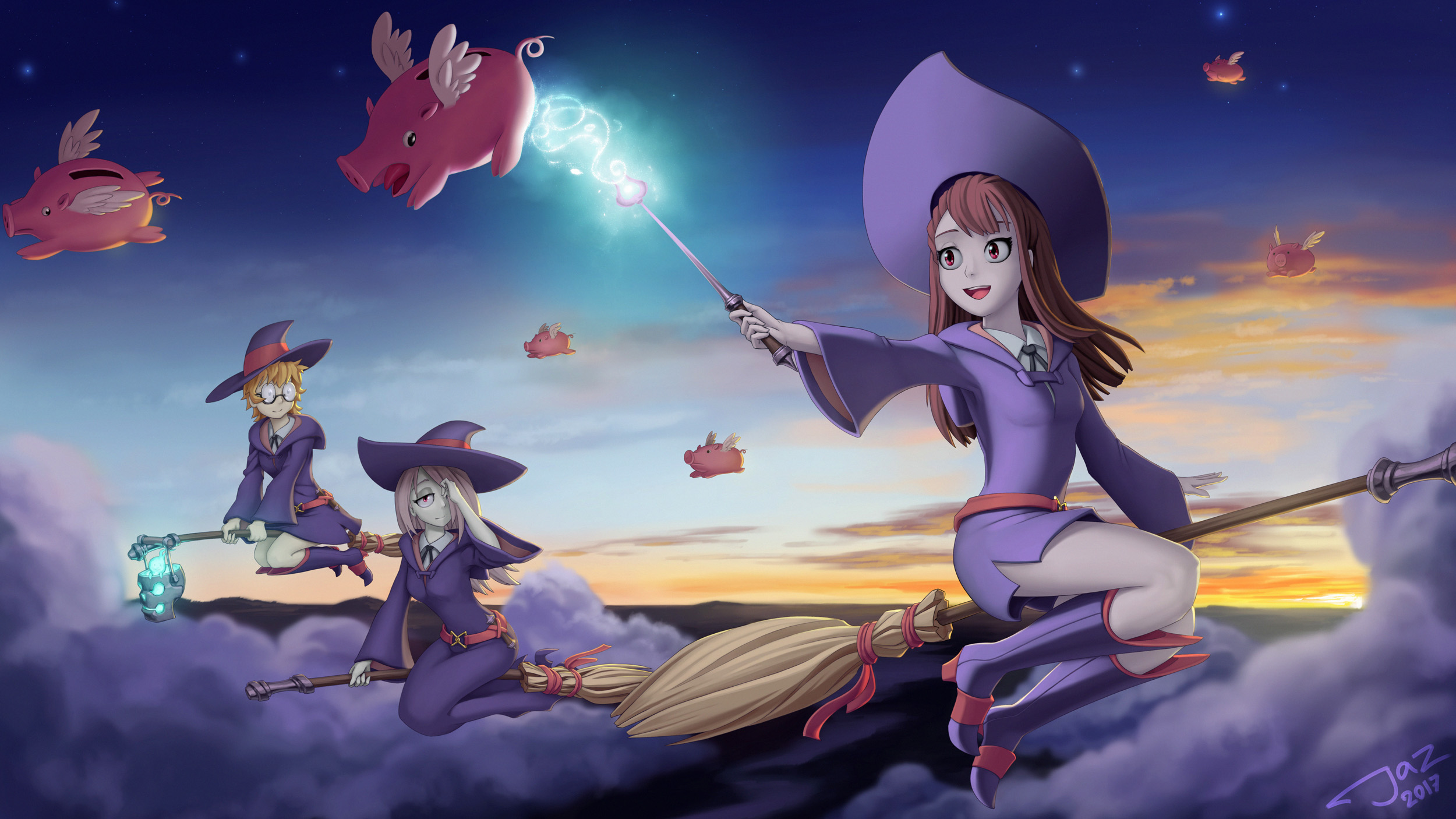 Free download wallpaper Anime, Atsuko Kagari, Lotte Yanson, Sucy Manbavaran, Little Witch Academia on your PC desktop