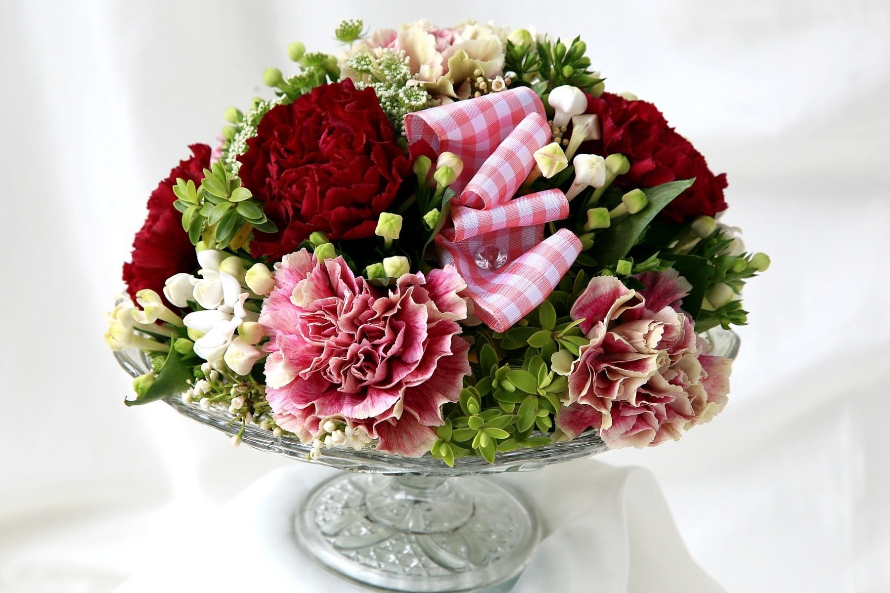 decoration, flowers, carnations, vase, tape, composition