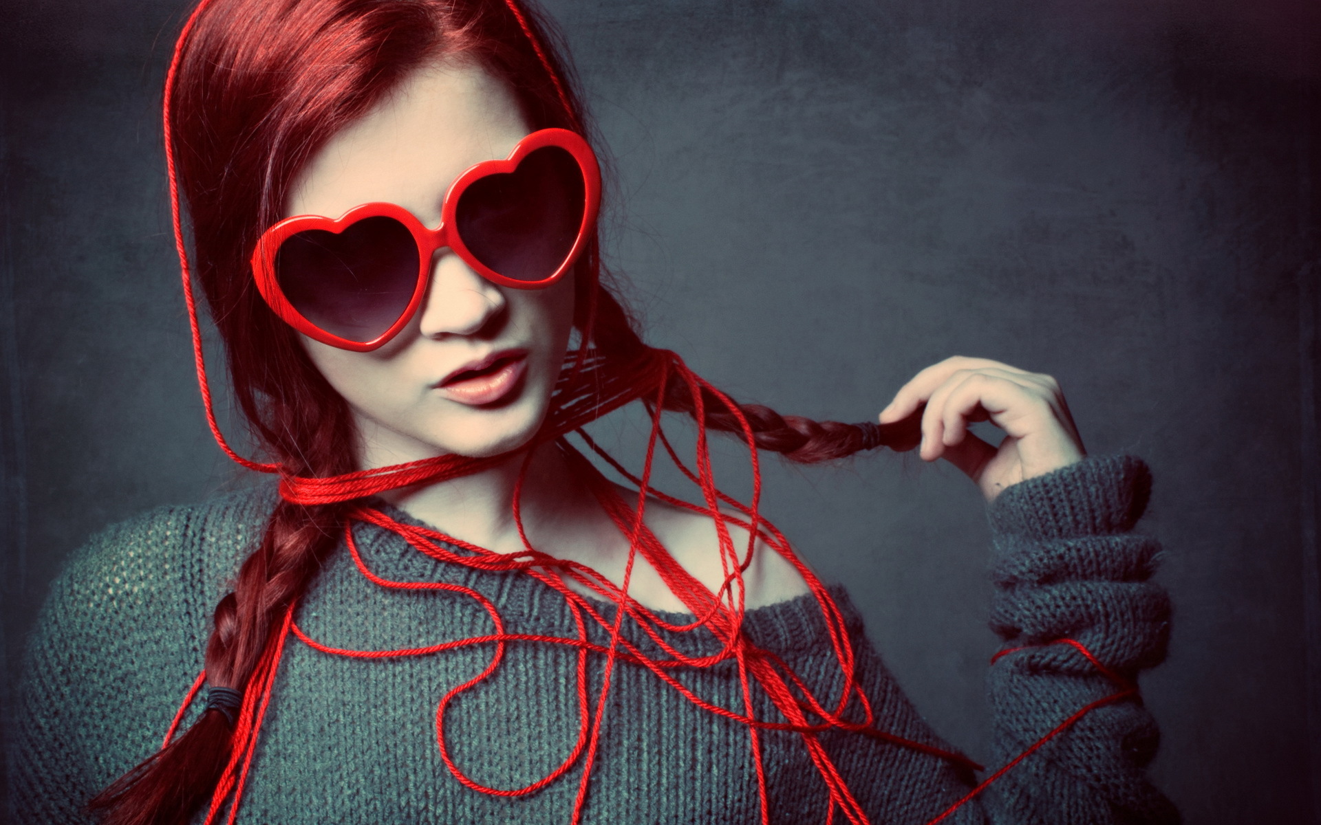 model, women, braid, red hair, sunglasses