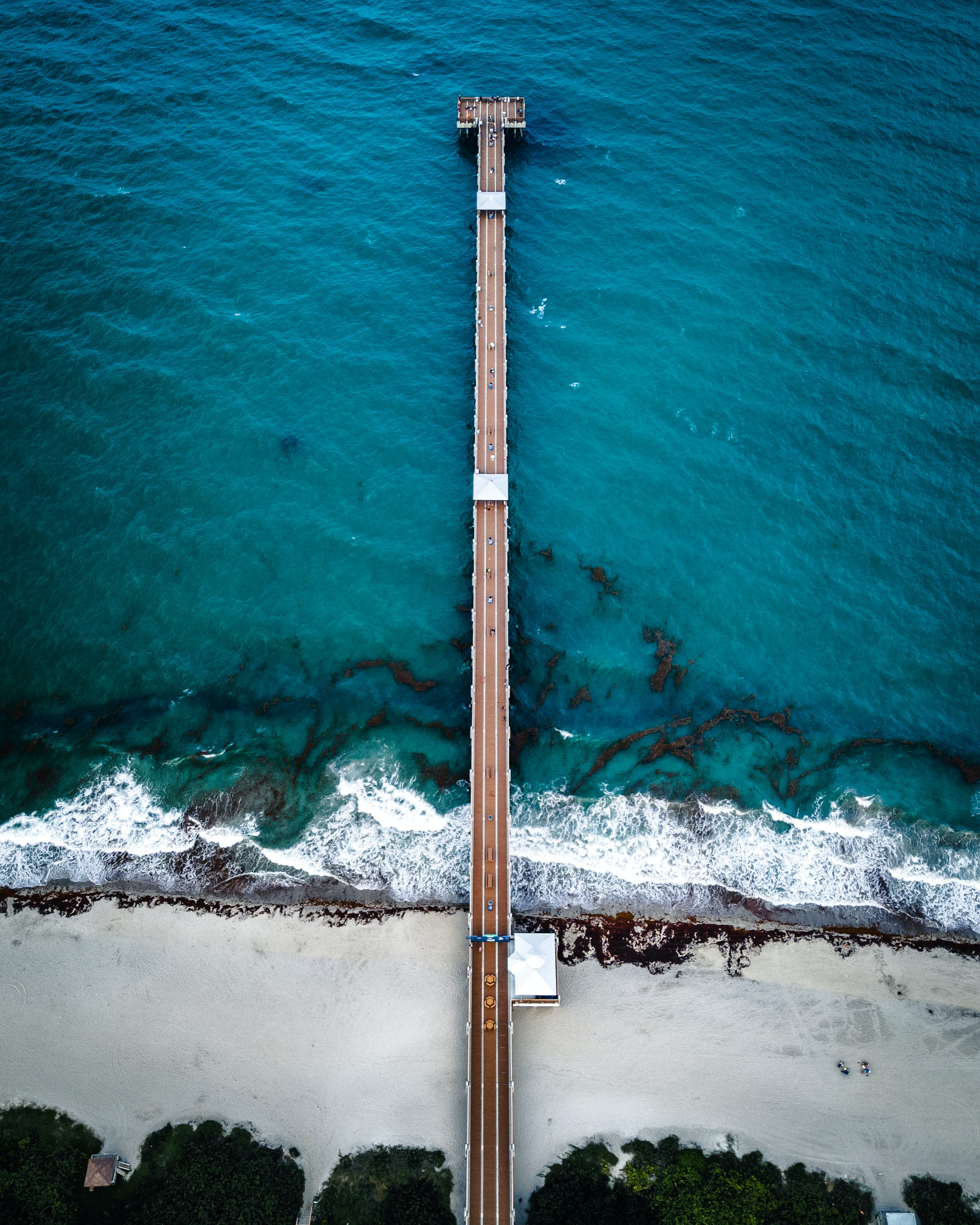 Download mobile wallpaper View From Above, Waves, Sea, Pier, Nature, Beach for free.