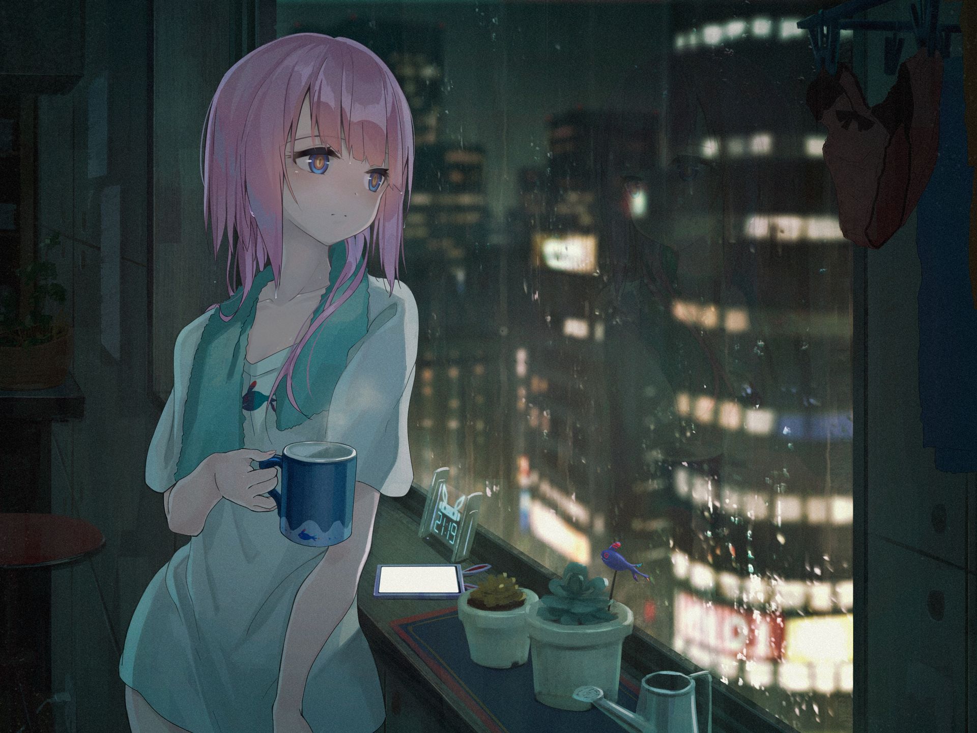 Free download wallpaper Anime, Rain, Girl, Window on your PC desktop