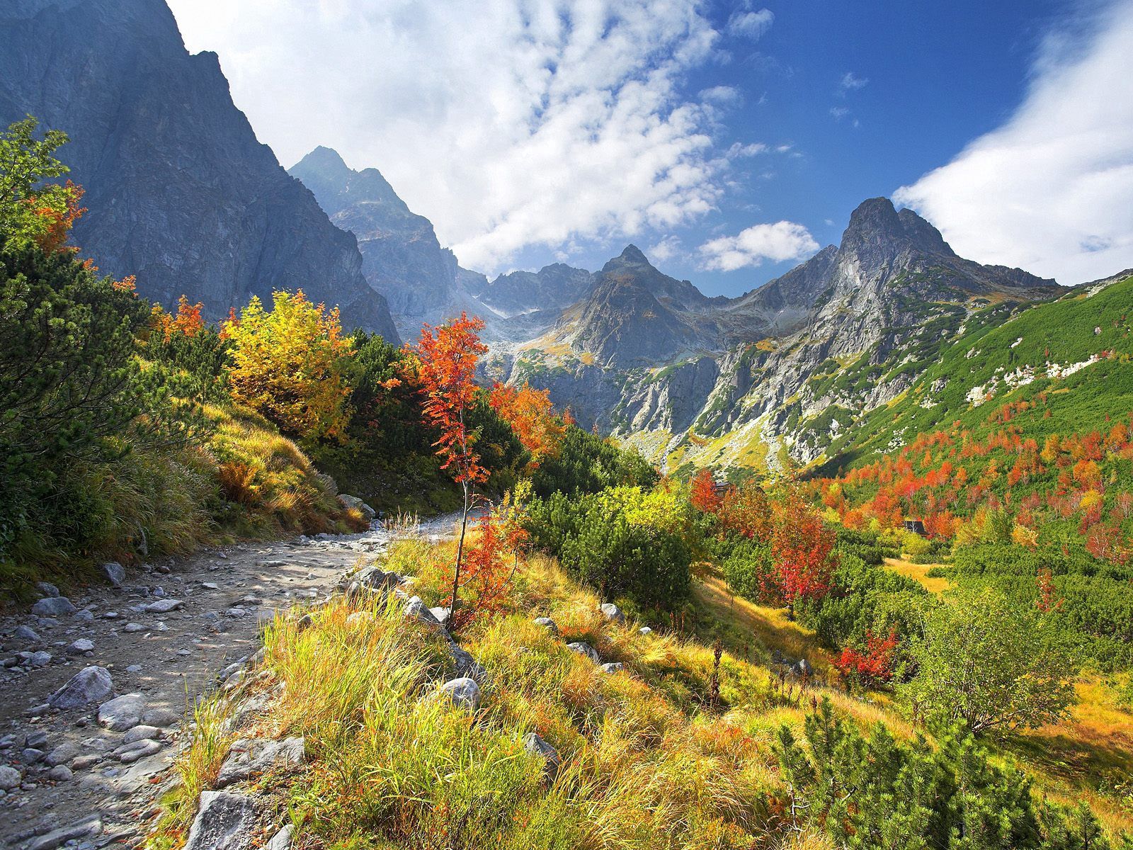 Free download wallpaper Nature, Stones, Mountains, Road, Vegetation, Autumn on your PC desktop
