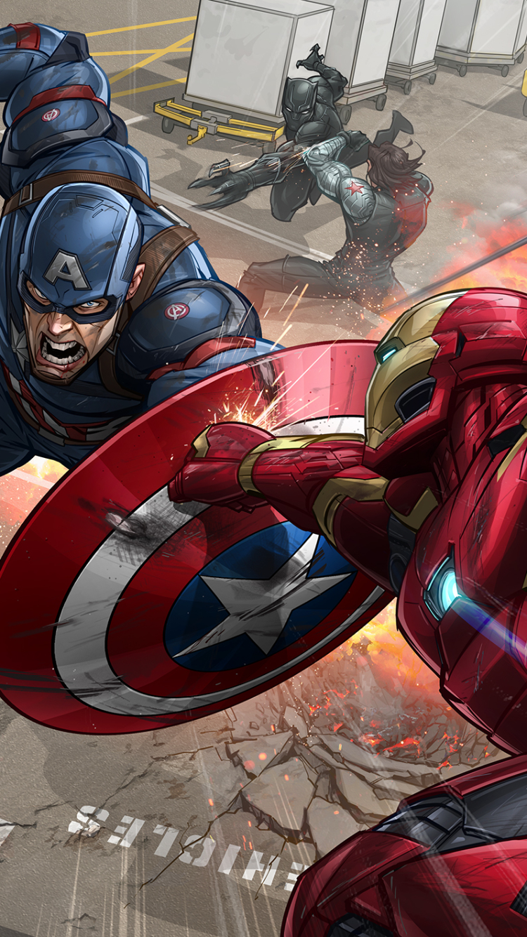 Download mobile wallpaper Iron Man, Captain America, Comics, Superhero, Black Panther (Marvel Comics), Winter Soldier, Captain America: Civil War for free.