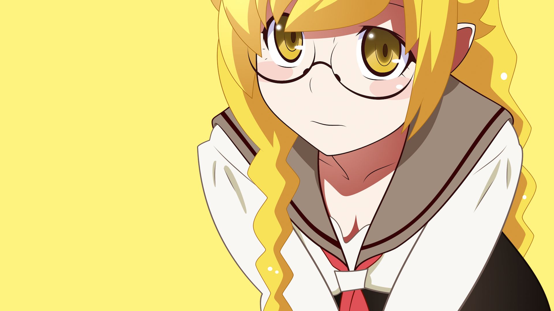 anime, monogatari (series), bakemonogatari, blonde, glasses, shinobu oshino, yellow eyes