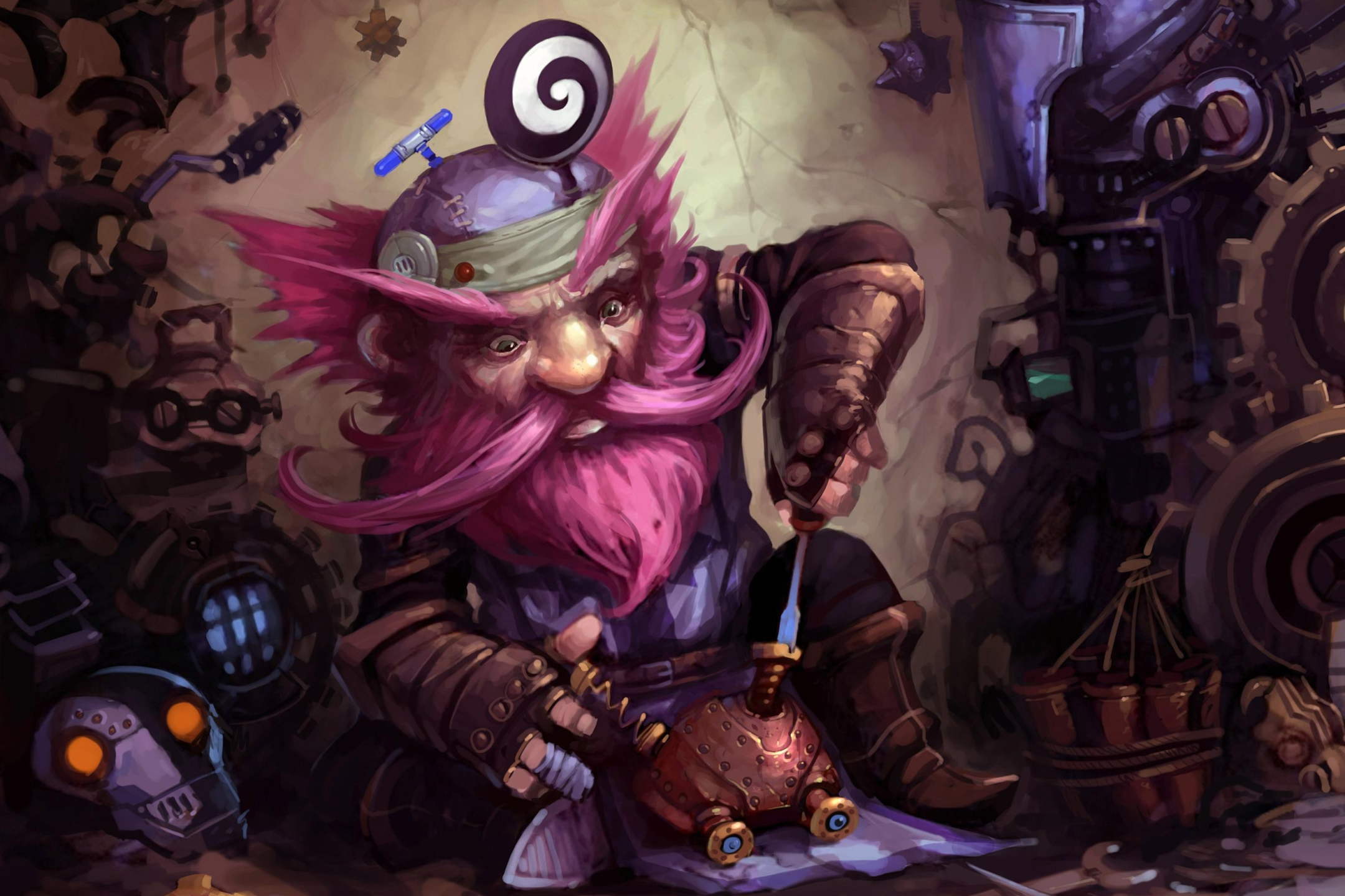 video game, hearthstone: heroes of warcraft, pink hair, gnome, warcraft