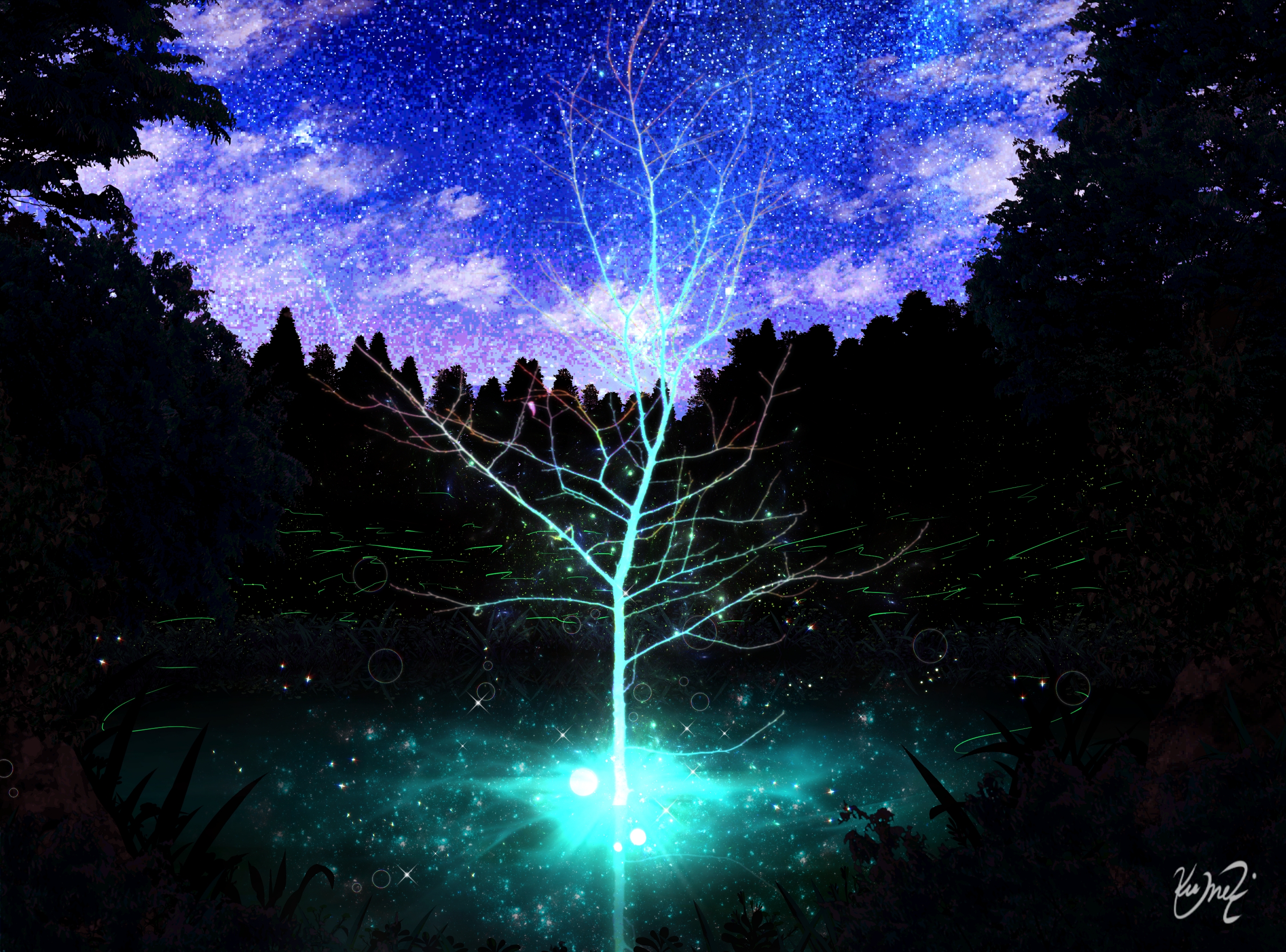 Download mobile wallpaper Anime, Tree, Starry Sky for free.