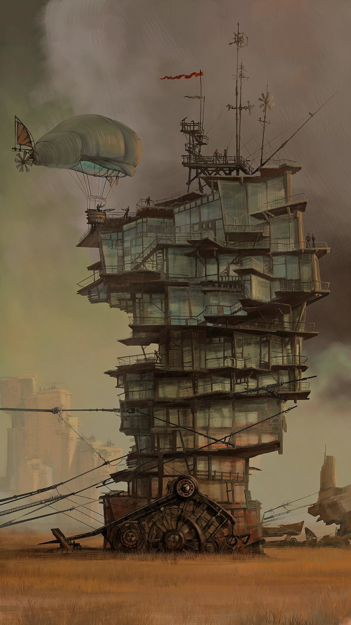 Handy-Wallpaper Turm, Science Fiction, Wolke, Steampunk kostenlos herunterladen.