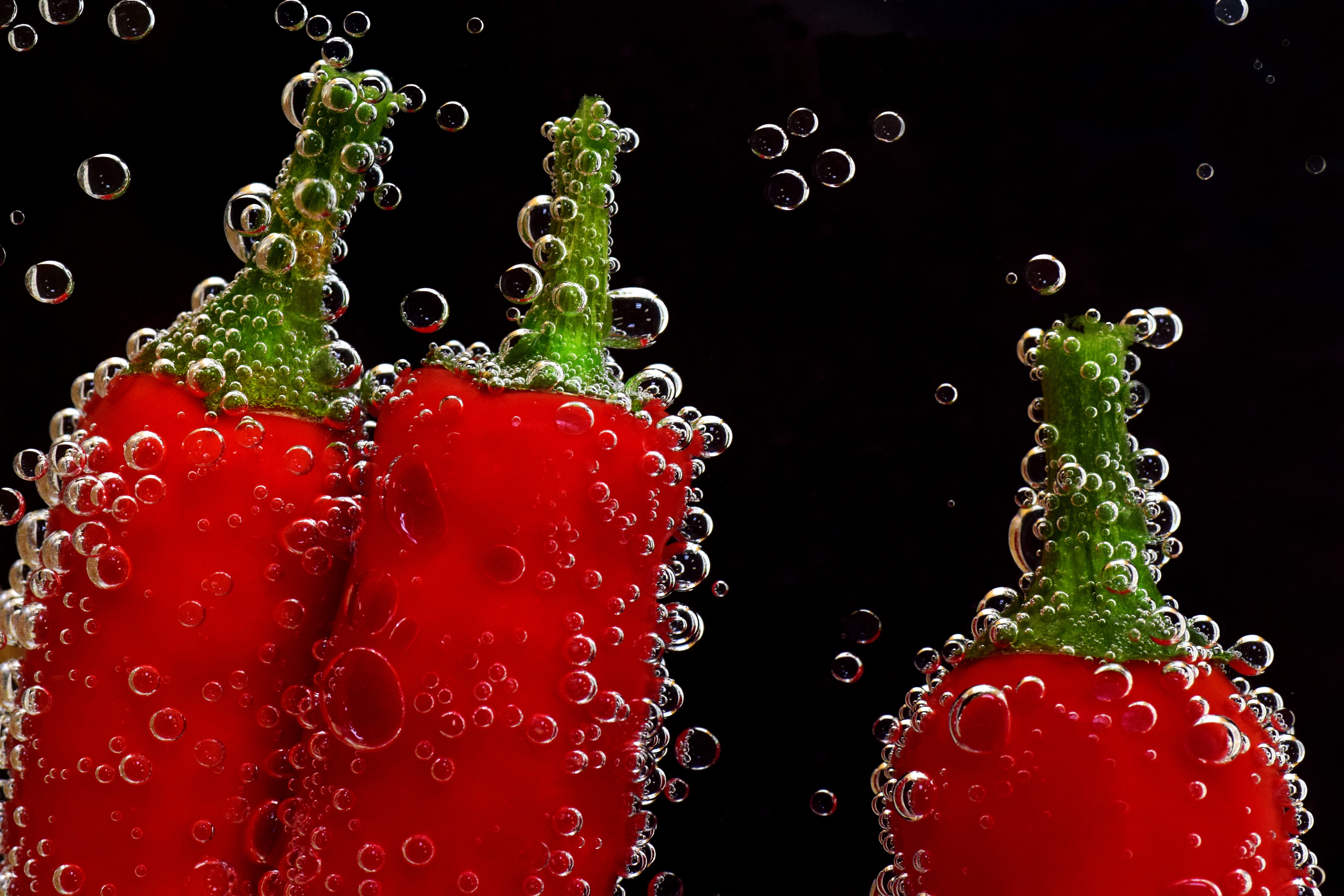 paprika, bubbles, pepper, drops, macro, close up