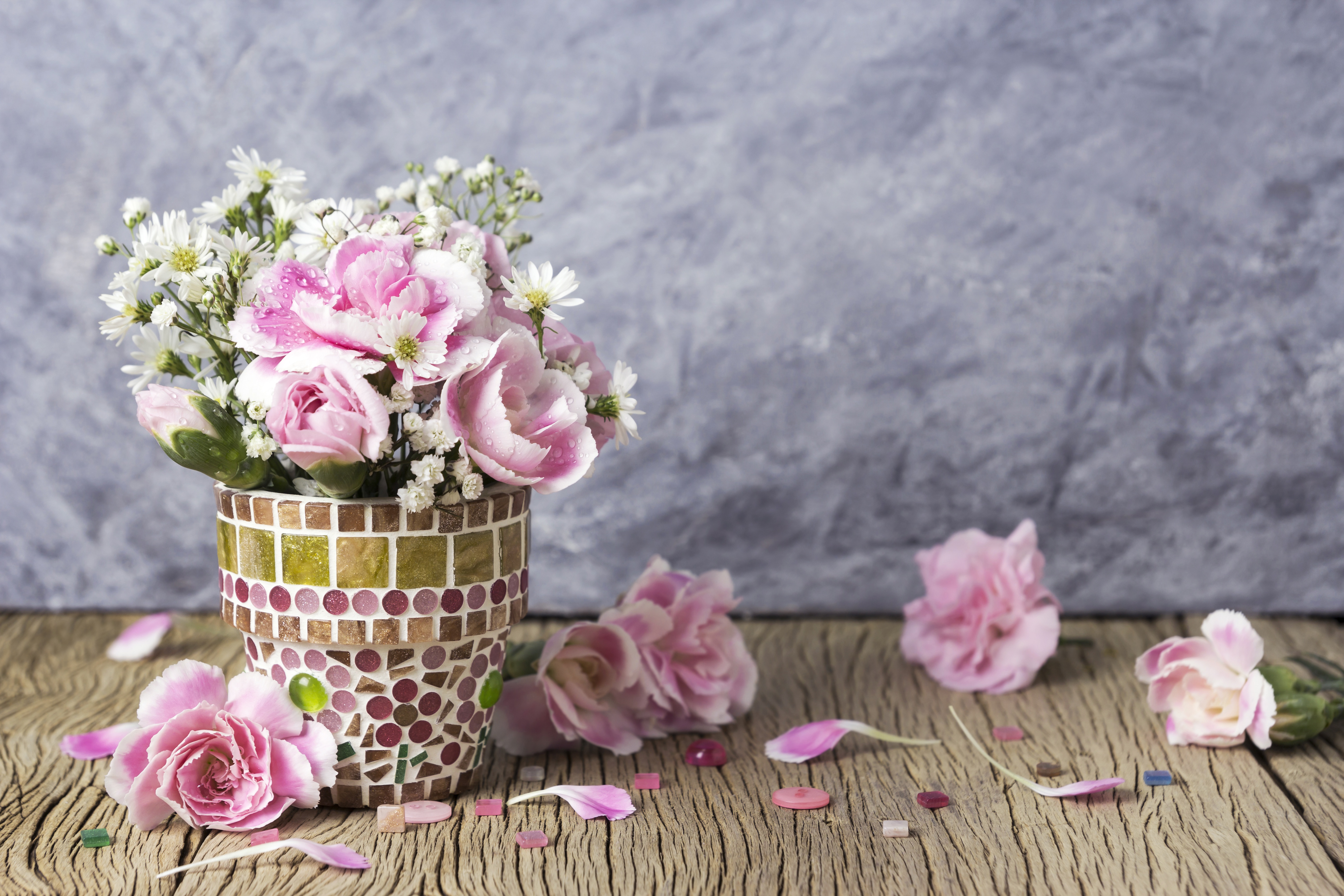 Download mobile wallpaper Flower, Bouquet, Chamomile, Petal, Carnation, Man Made, Pink Flower for free.