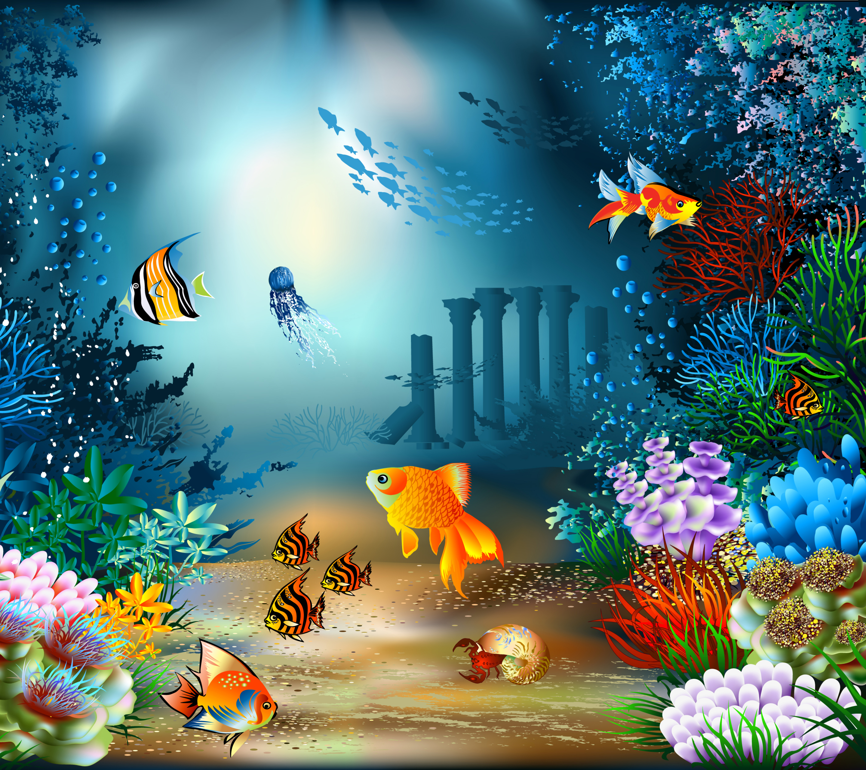 Скачать обои бесплатно Рыбы, Кораллы, Красочный, Рыба, Подводный, Коралловый, Художественные картинка на рабочий стол ПК