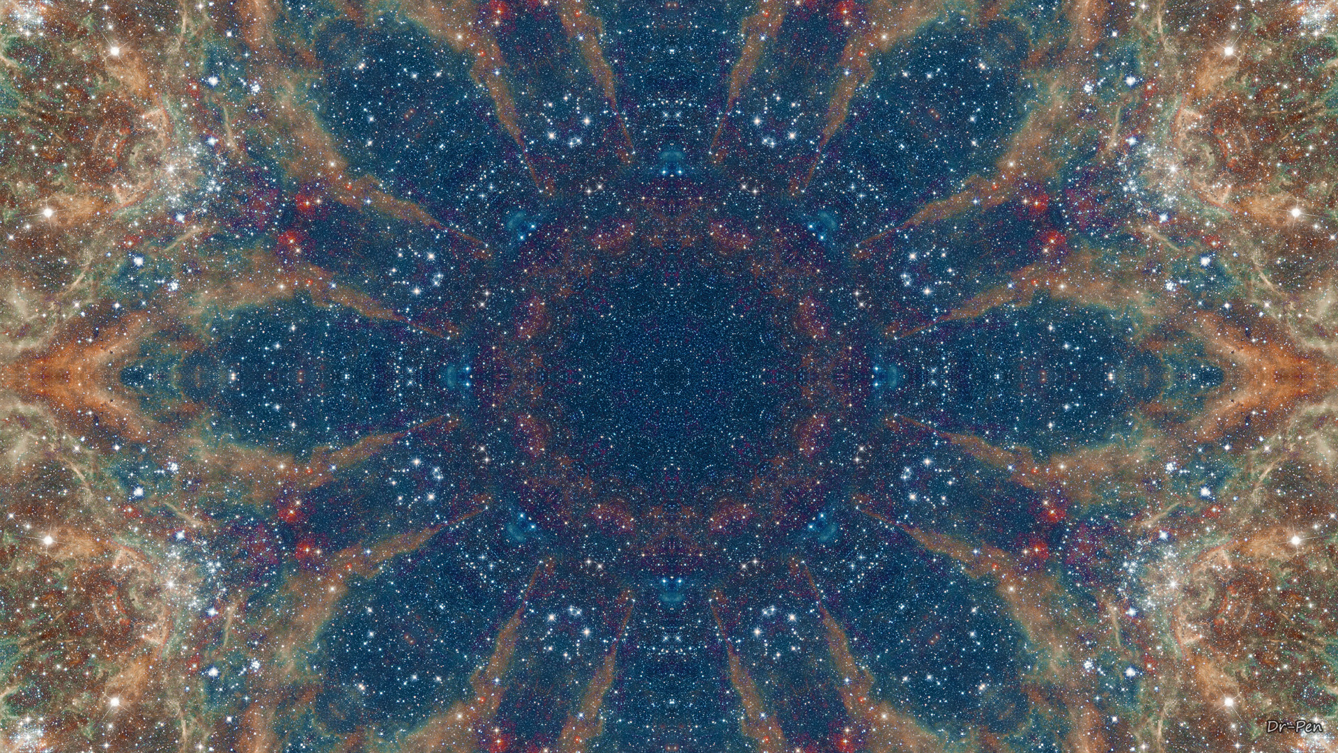 mandala, galaxy, abstract, pattern, blue, brown, manipulation, space