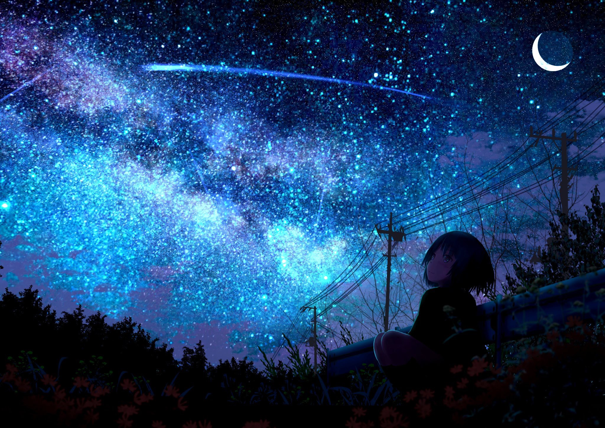 Free download wallpaper Anime, Starry Sky, Original, Shooting Star on your PC desktop