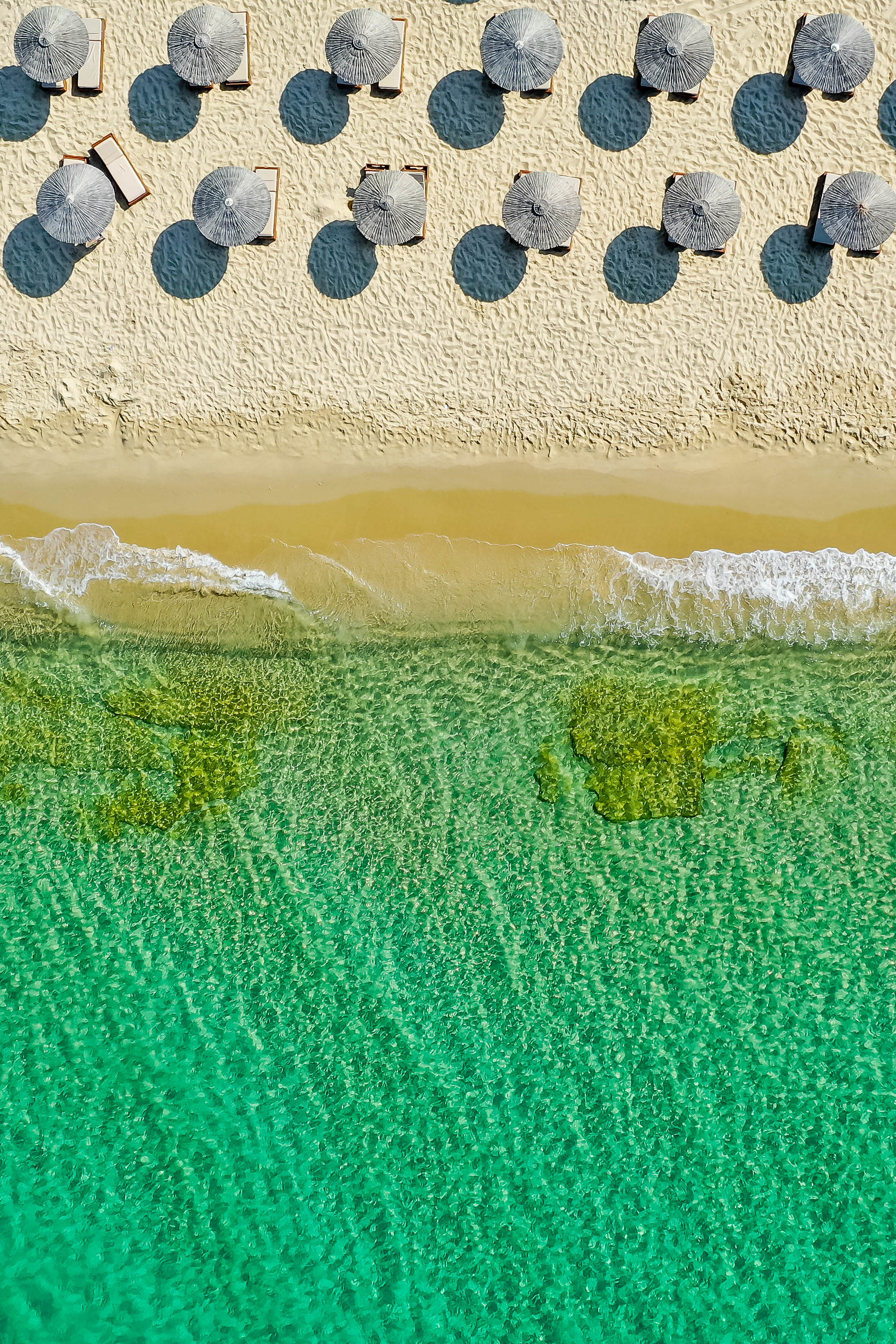 nature, sea, beach, view from above, coast, umbrellas