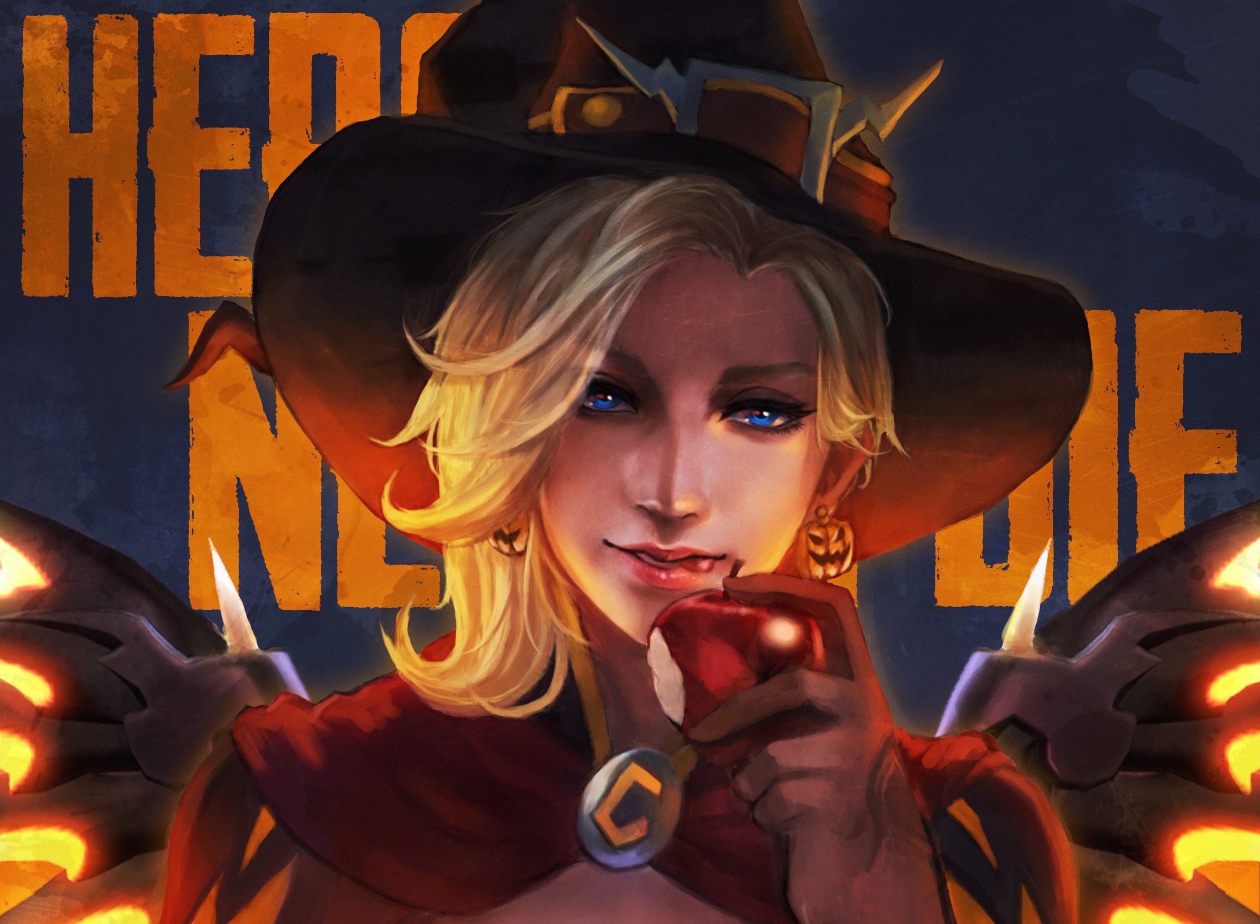 Download mobile wallpaper League Of Legends, Blonde, Face, Blue Eyes, Overwatch, Video Game, Witch Hat, Mercy (Overwatch) for free.