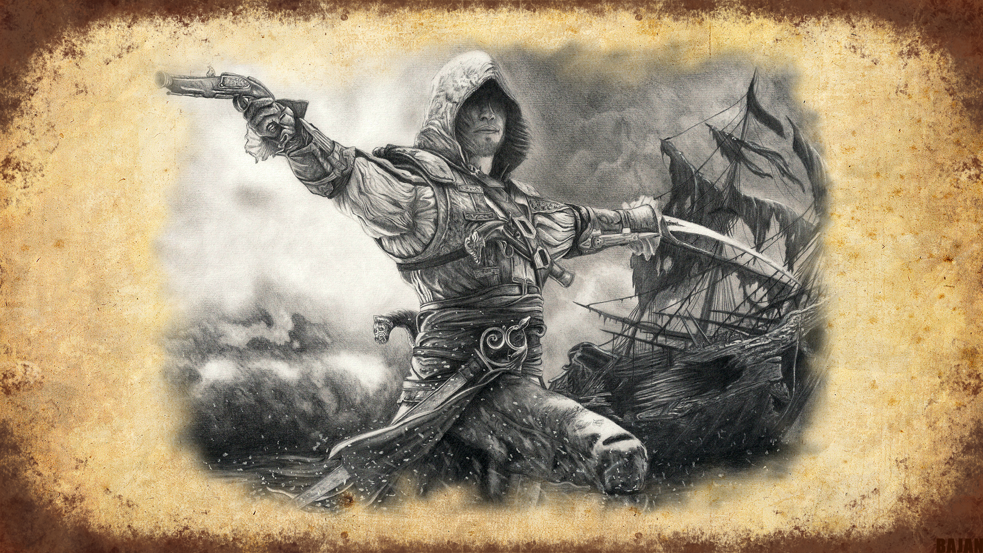 305815壁紙のダウンロードテレビゲーム, アサシンクリードiv：ブラックフラッグ, アサシンクリード, 描く, エドワード・ケンウェイ, 海賊, 難破船-スクリーンセーバーと写真を無料で