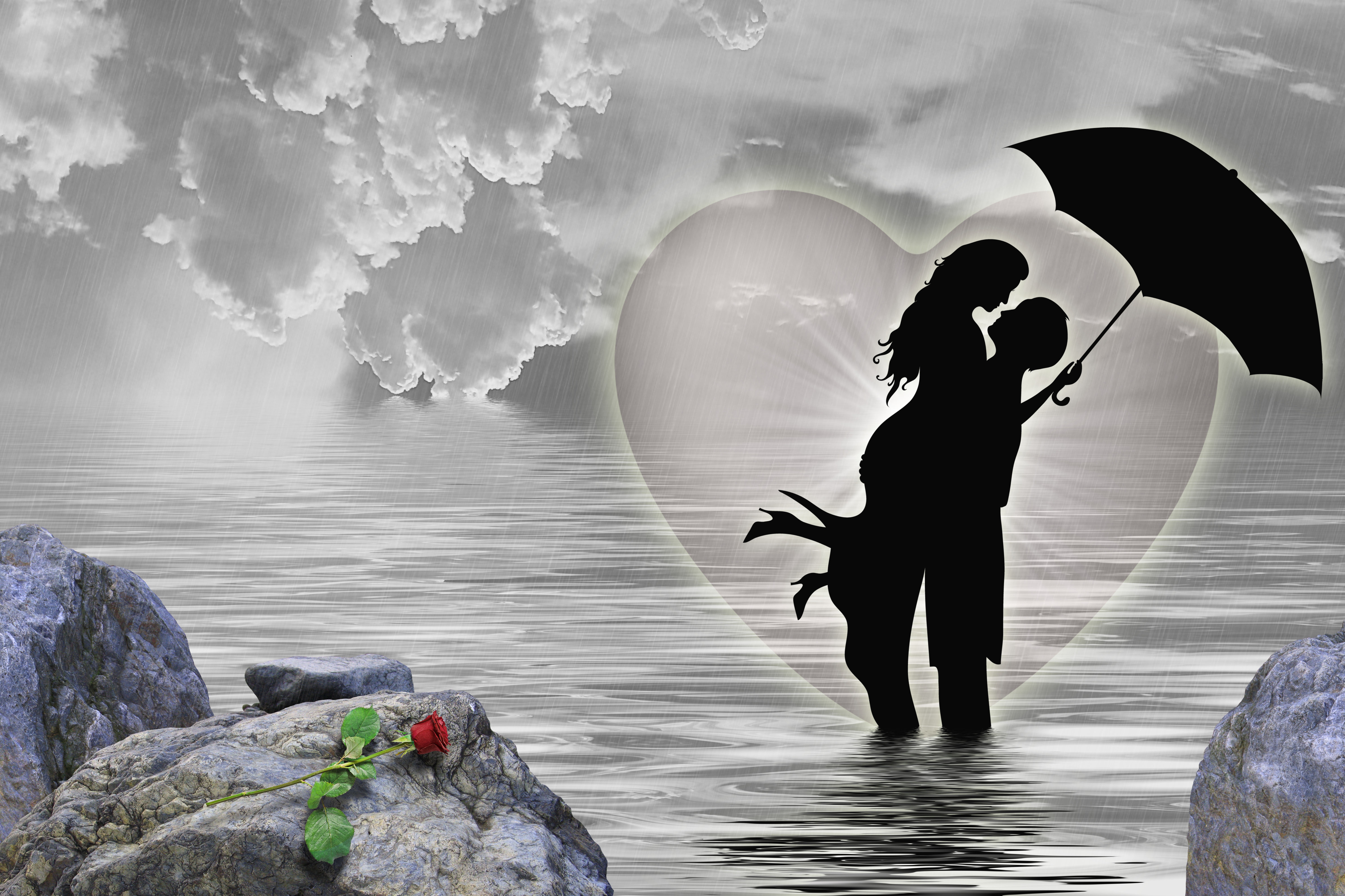 Laden Sie das Menschen, Liebe, Silhouette, Paar, Herz, Romantisch, Künstlerisch-Bild kostenlos auf Ihren PC-Desktop herunter