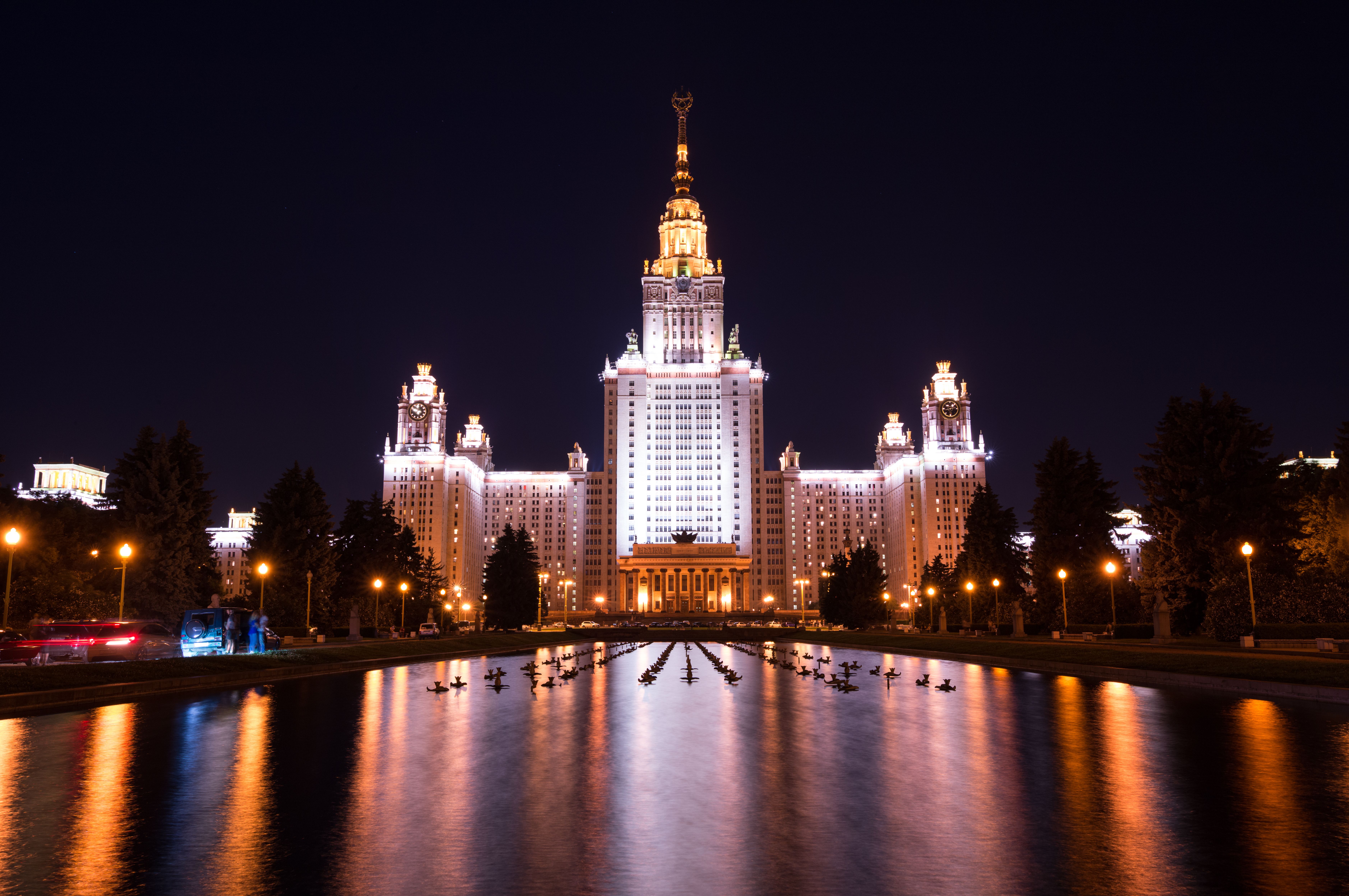 PCデスクトップに都市, モスクワ, 建物, 反射, 光, ロシア, 夜, 大学, マンメイド画像を無料でダウンロード