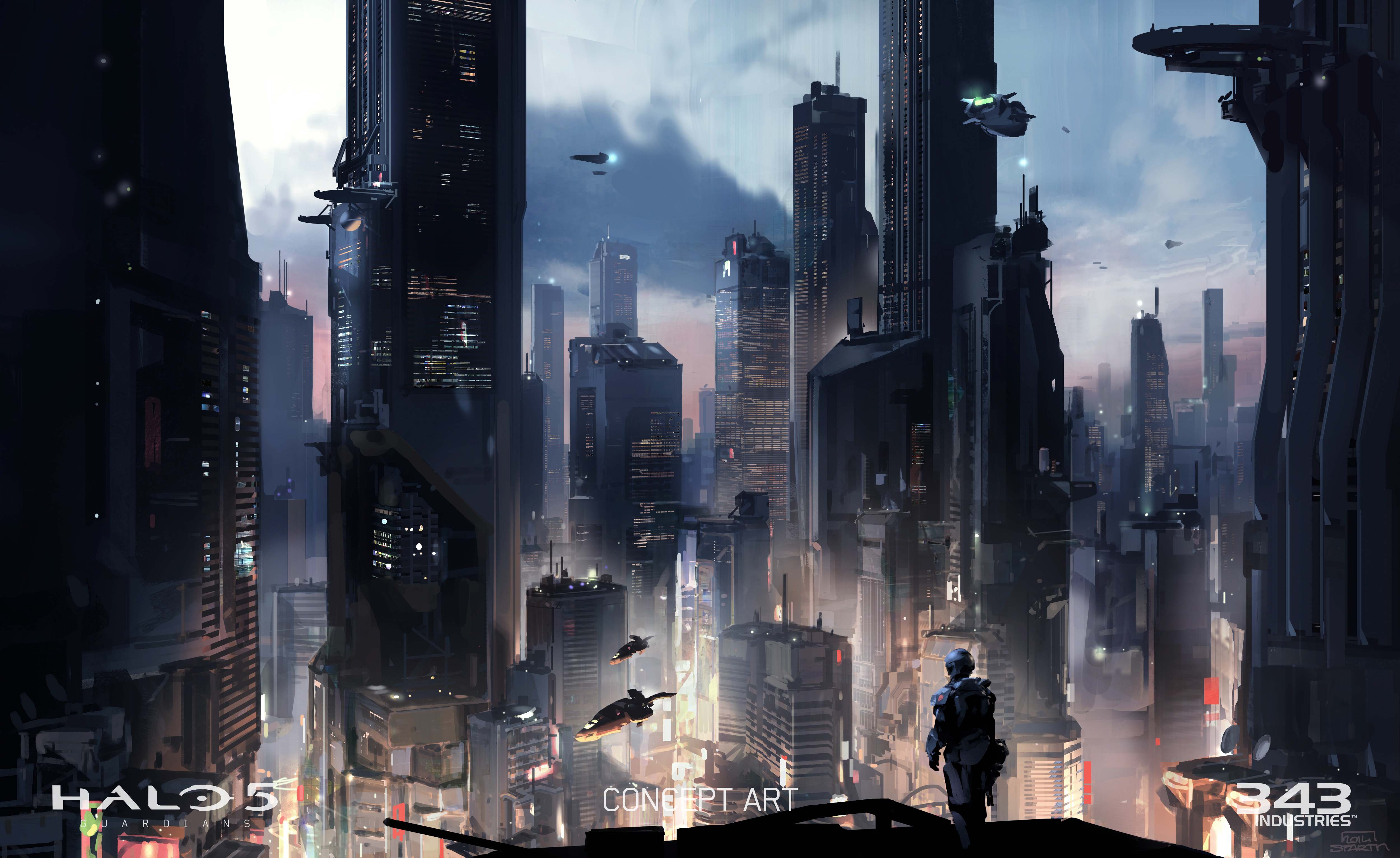 344890 descargar fondo de pantalla videojuego, halo 5: guardians, ciudad, futurista, aureola, ciencia ficción: protectores de pantalla e imágenes gratis