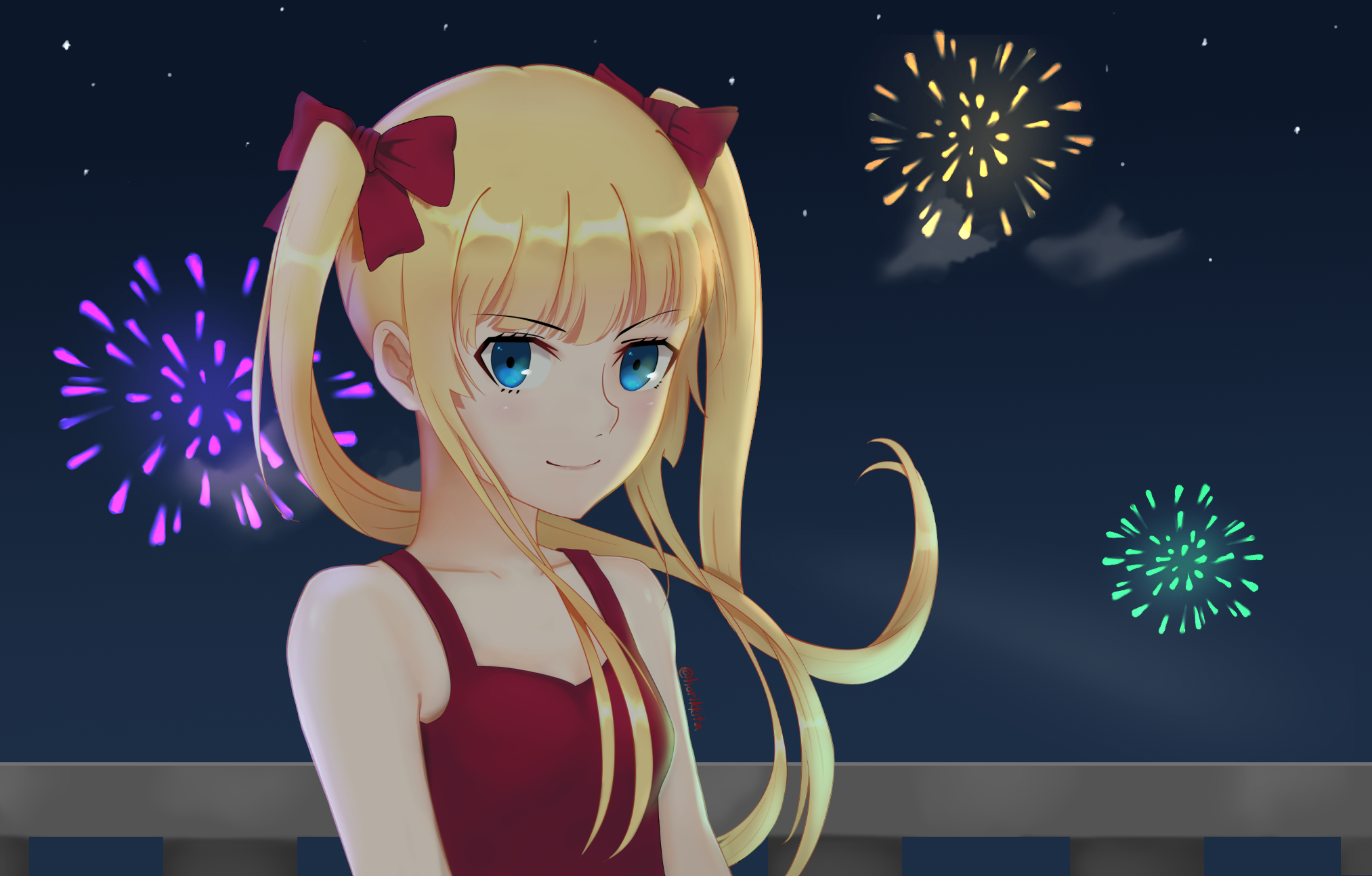 Laden Sie das Feuerwerk, Nacht, Animes, Saenai Heroine No Sodatekata, Eriri Spencer Sawamura-Bild kostenlos auf Ihren PC-Desktop herunter