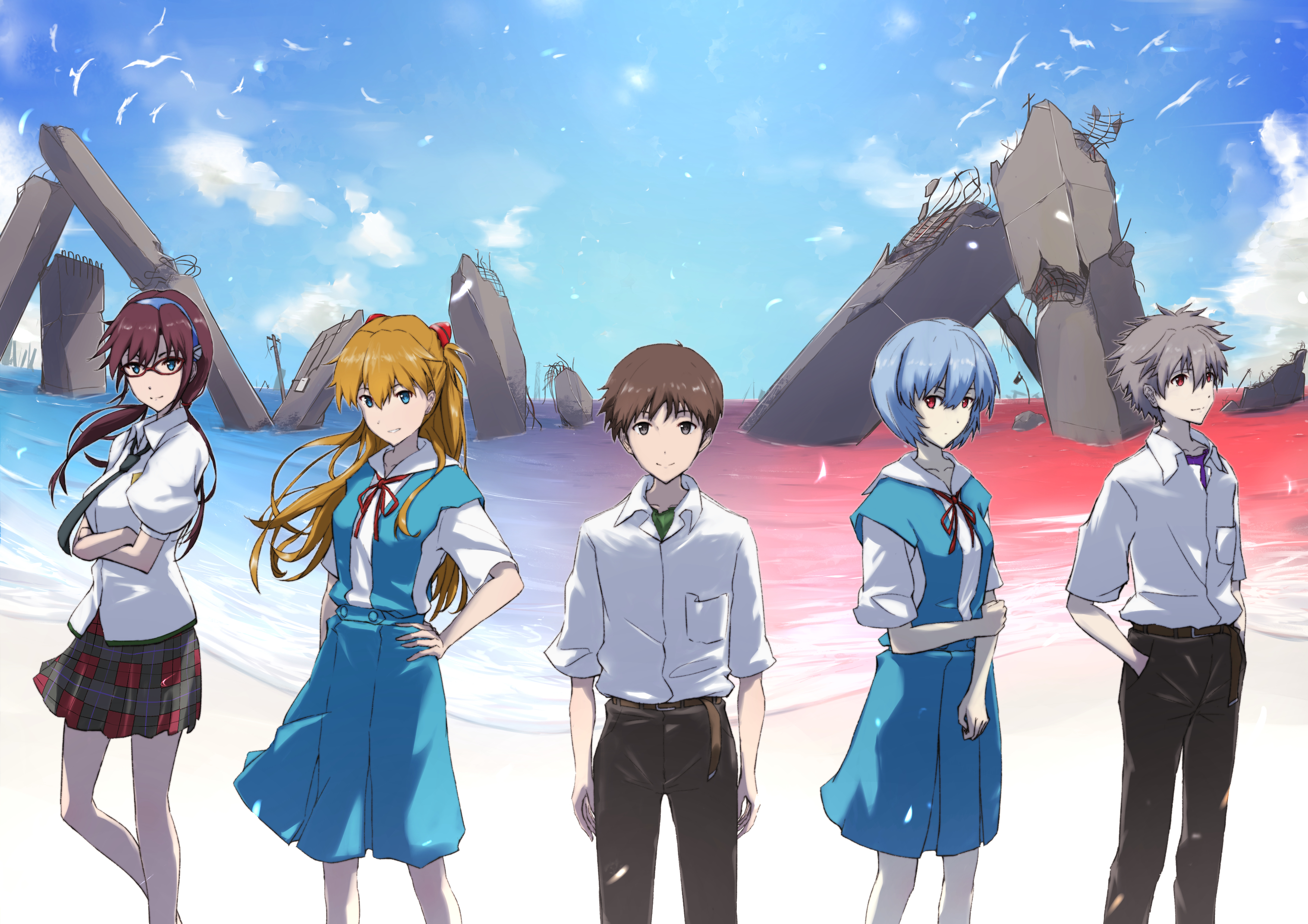 Download mobile wallpaper Anime, Evangelion, Neon Genesis Evangelion, Asuka Langley Sohryu, Mari Makinami Illustrious, Rei Ayanami, Kaworu Nagisa, Shinji Ikari for free.
