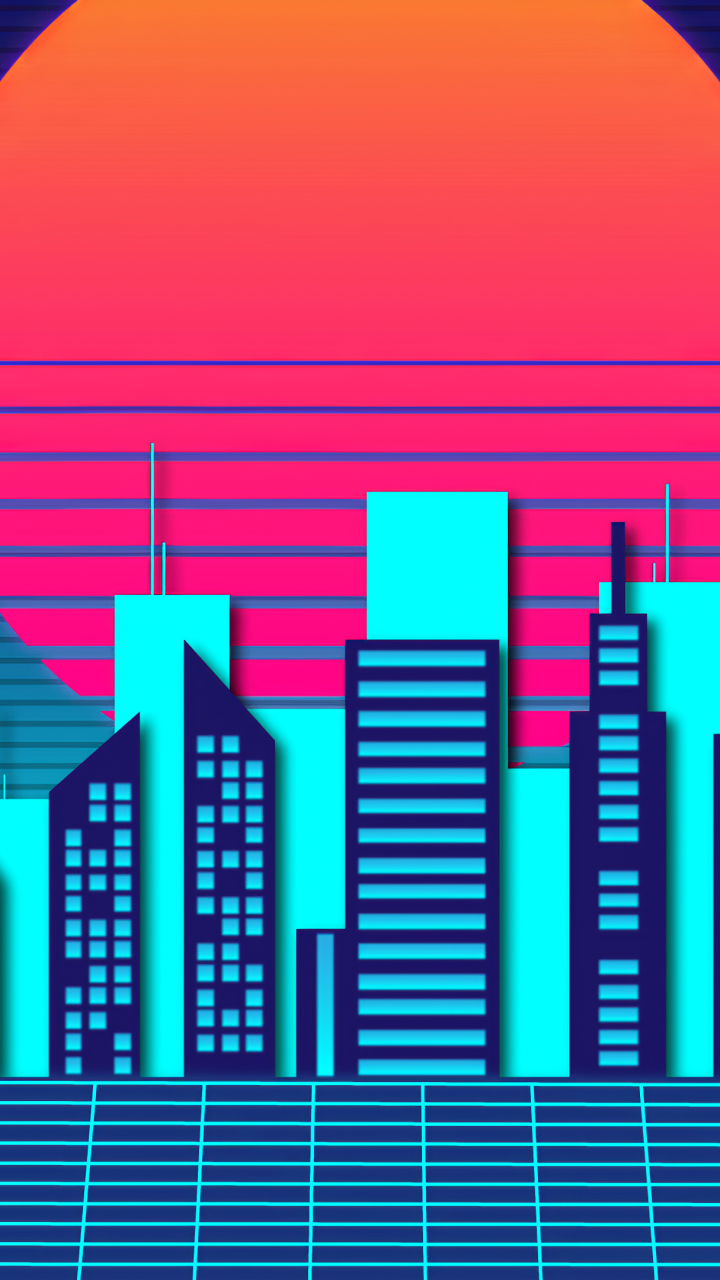 Download mobile wallpaper City, Building, Artistic, Retro Wave for free.