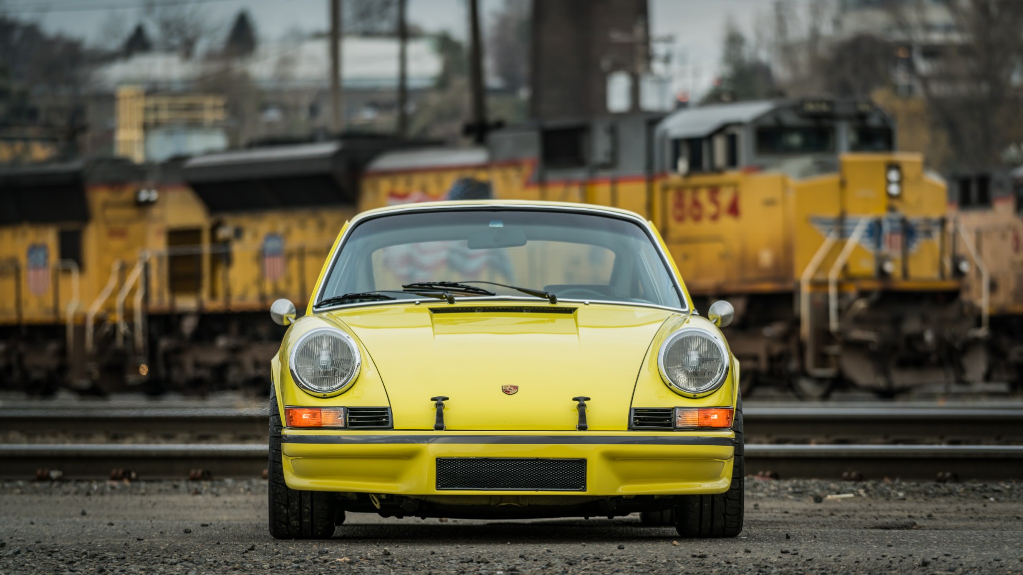 Download mobile wallpaper Porsche, Car, Train, Old Car, Vehicles, Yellow Car, Porsche 911 Carrera T for free.